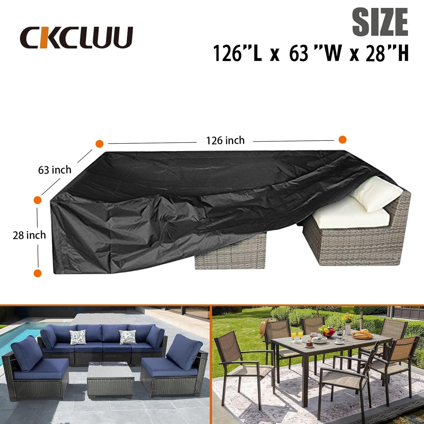 CKCLUU - Patio Furniture Set Outdoor Furniture Set Table and Chair Set Water Resistant Large Size 124"L x 63"W x 29"H