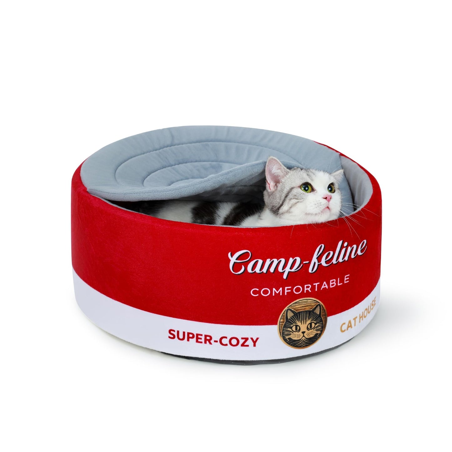 PECHVINO Can-Shaped Cat Bed – Ramen Bowl With Cover | Cute Enclosed Design With Ultra-Soft Cushion, Private & Cozy for Cats & Small Dogs