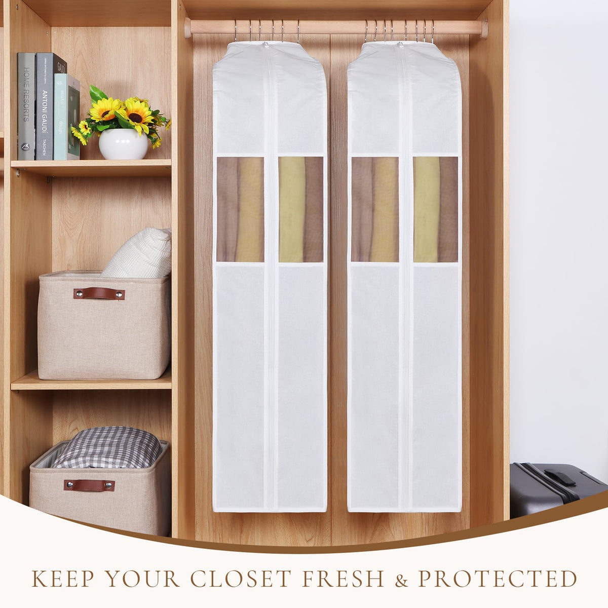 Univivi 50 Inch Breathable Cotton Garment Bags for Hanging Clothes and Storage,Washable Suit Cover Bag with Extra Large 10" Gusset & Clear Window - Perfect for Suits,Coats,Jackets - 2 Pack