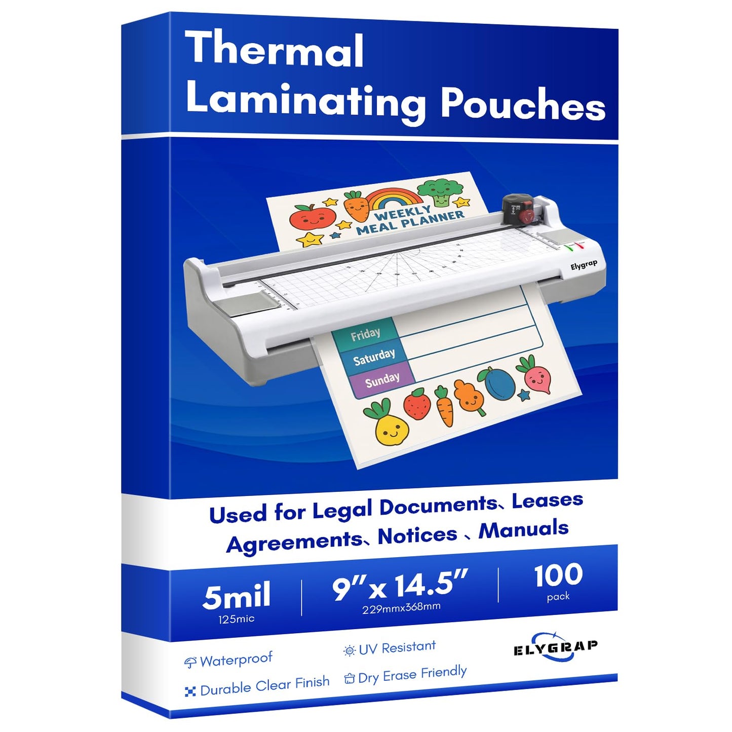 ELYGRAP 100 Pack 5Mil Legal Size Laminating Sheets 8.5"x14" (9x14.5) - Choise for Teachers and Officers-Thermal Pouches, Compatible with All Laminators for Documents/Cards/Photos