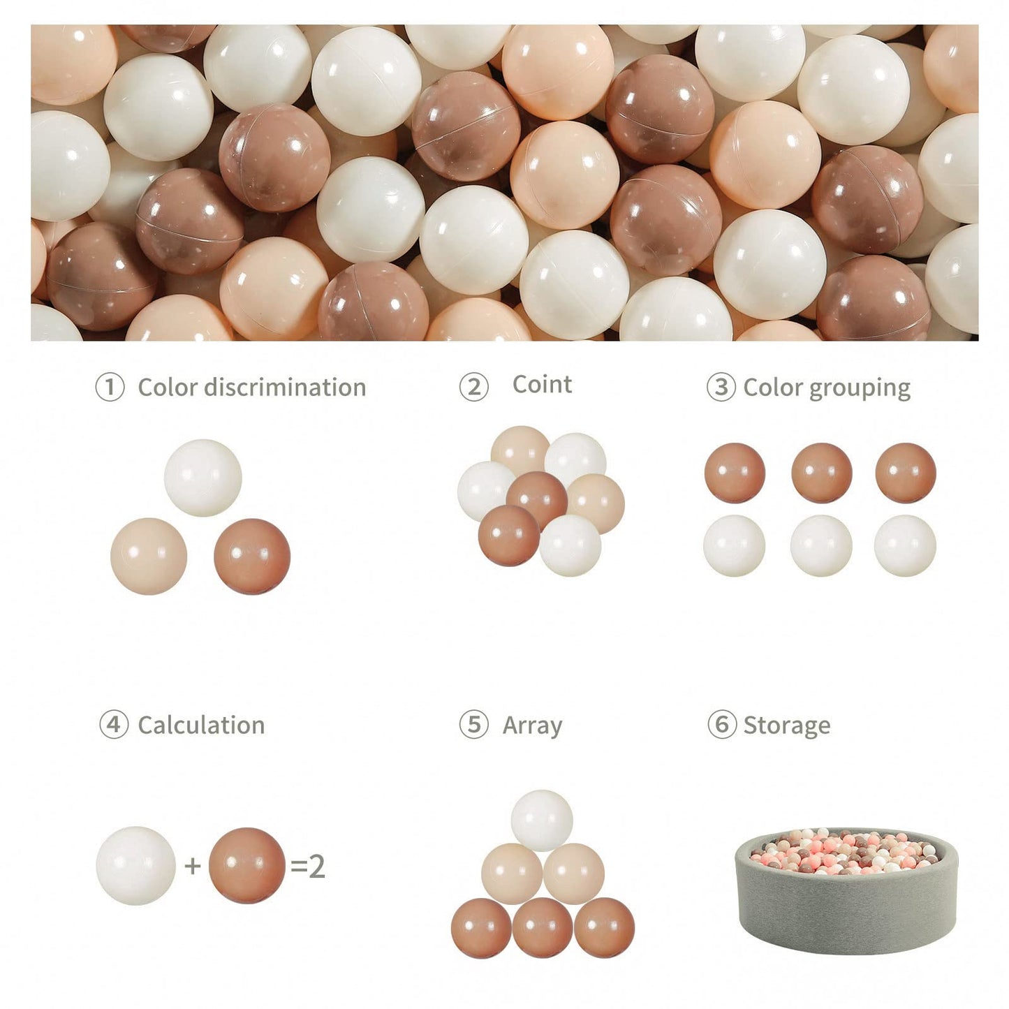 GOGOSO Ball Pit Balls Plastic PlayBalls for Toddlers Kids Playpen BPA Phthalate Free Crush Proof Birthday Decor,2.4inch 80pcs Brown Beige
