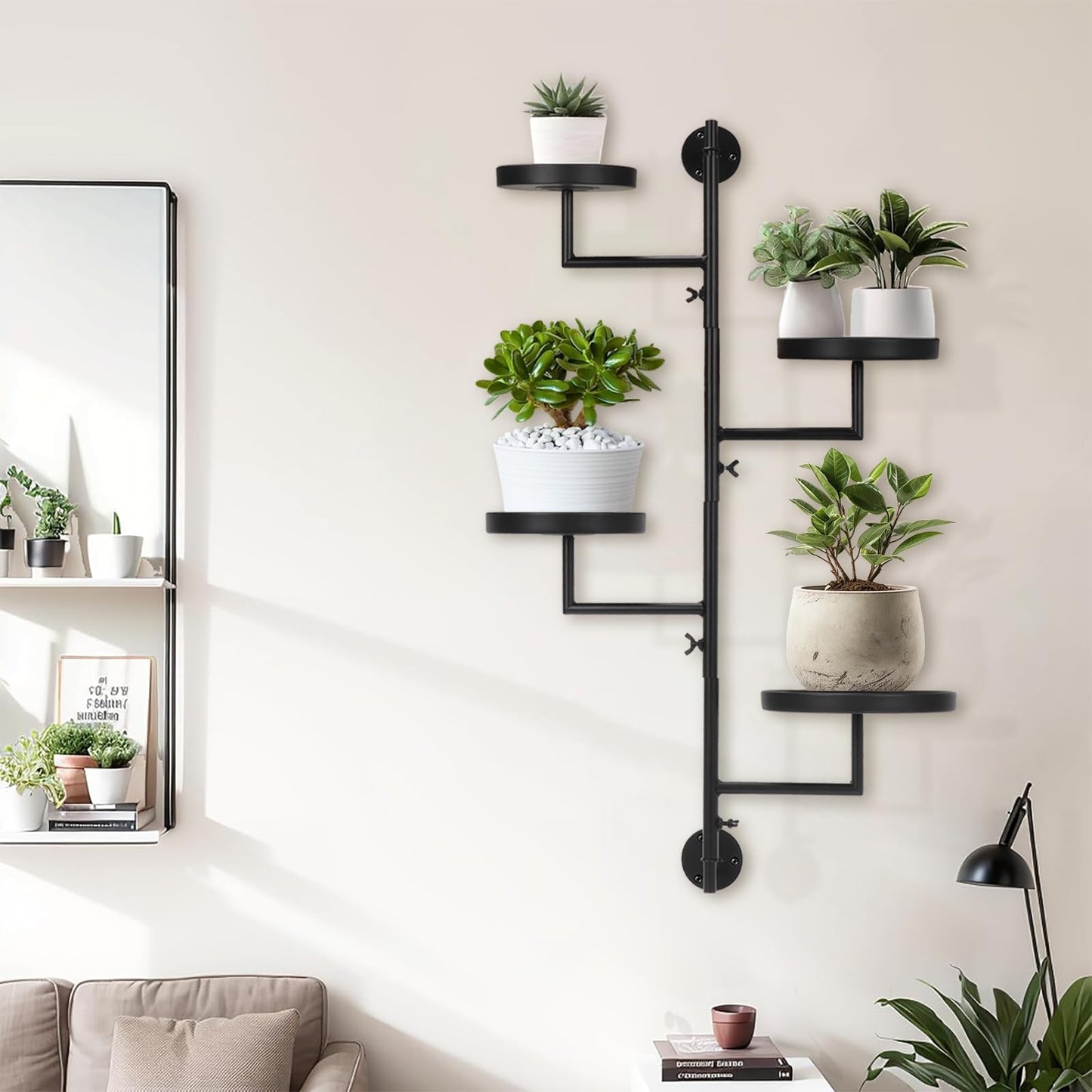 Tefola 4 Tier Rotating Window Plant Wall Shelves Indoor, Metal Vertical Plant Stand, Window Planters Hanger, Wall Plant Holder for Multiple Plants Home Decor Wall Decor, Easy Install