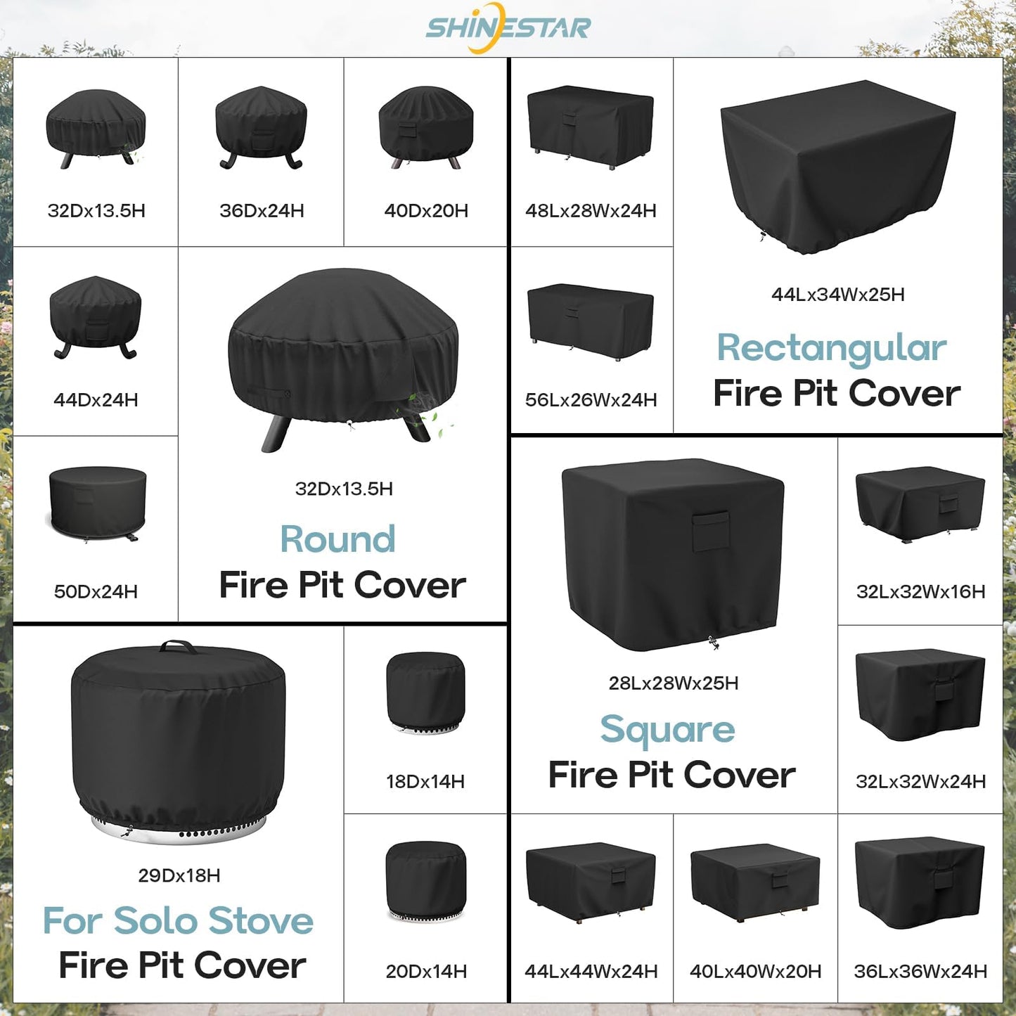 SHINESTAR Fire Pit Table Cover 44 Inch Heavy Duty Waterproof Rectangular Fire Pit Cover for Outland Living 401/403 Outdoor Propane Gas Fire Table, Durable Gas Fire Pit Rectangle Covers, Black