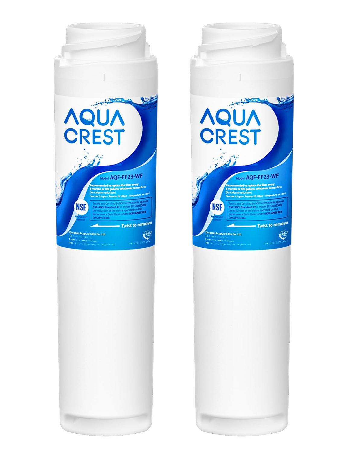 AQUA CREST GSWF Refrigerator Water Filter, Replacement for GE® GSWF Smart Water 238C2334P001, 46-9914, 469914, 9914, 2 Filters