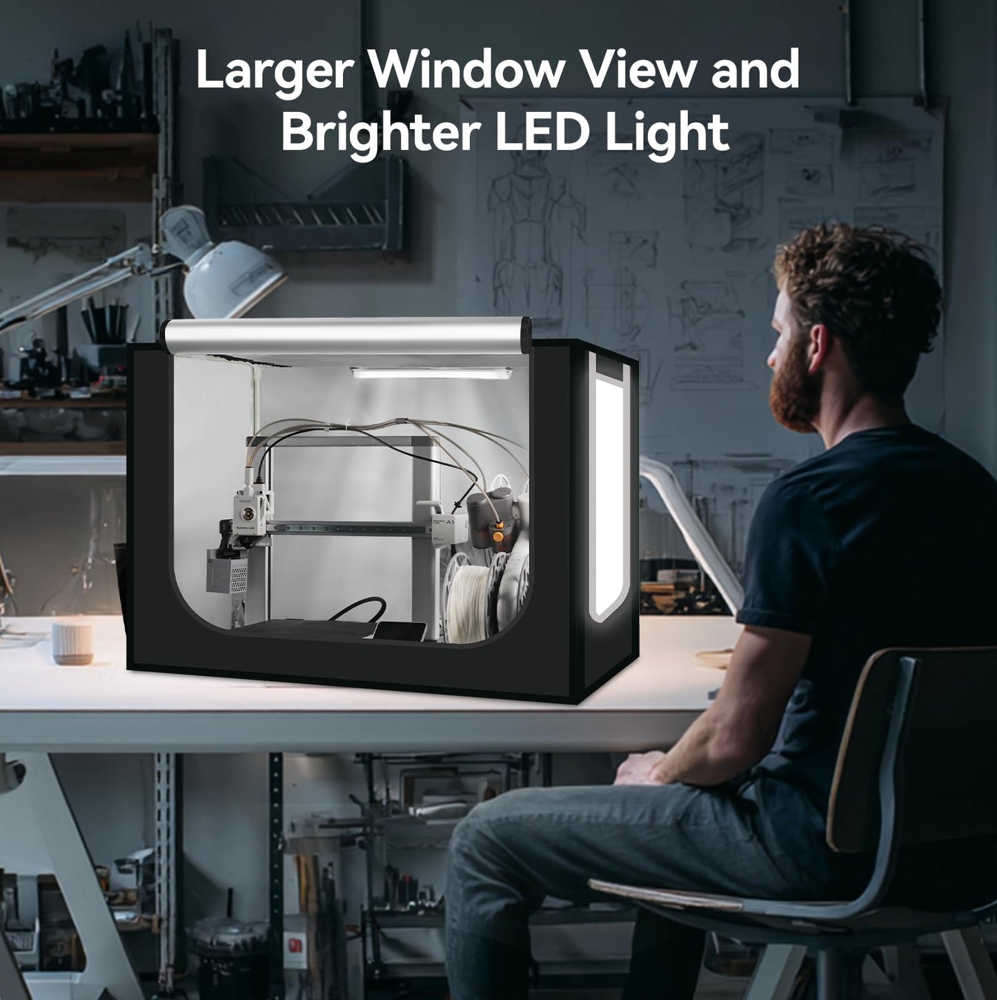 3D Printer Enclosure for Bambu Lab A1 Combo,Large Size Fireproof&Dustproof Enclosure,Noise Reduction,Constant Temperature Control 3D Printer Cover with LED Lighting System-825 * 585 * 585mm