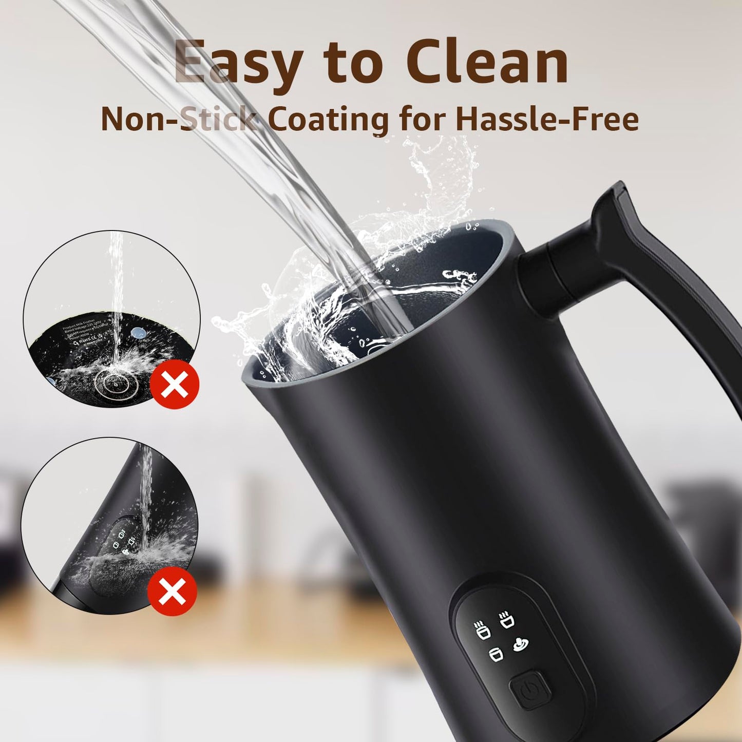 Liksiy Milk Frother, 4-in-1 Milk Frother and Steamer, Auto Shut-Off Coffee Frother with Hot & Cold Foam, Quiet Design Frother Machine for Latte, Cappuccino and Macchiato