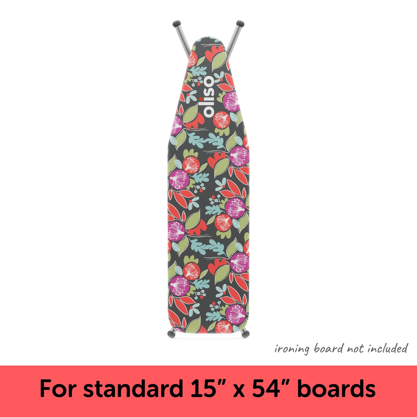 Oliso Ironing Board Cover, Durable 100% Cotton Lined with Professional Grade Felt pad - Fits Standard 54” x 15" Boards, a Wide Elastic Edge, Two Adjustable Straps for a Secure, Smooth fit (Floral)