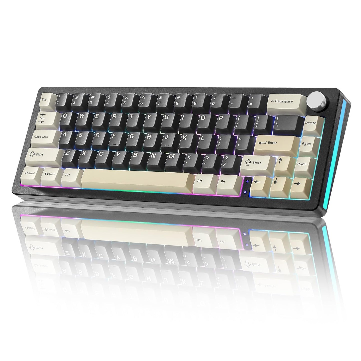 YUNZII AL66 Wireless Mechanical Keyboard,65% Knob Control Aluminum Gaming Keyboard Bluetooth/2.4G/Wired Hot Swappable Pre-lubed Switches,Gasket Mounted RGB Keyboard for Win/Mac (Milk Switch, Black)