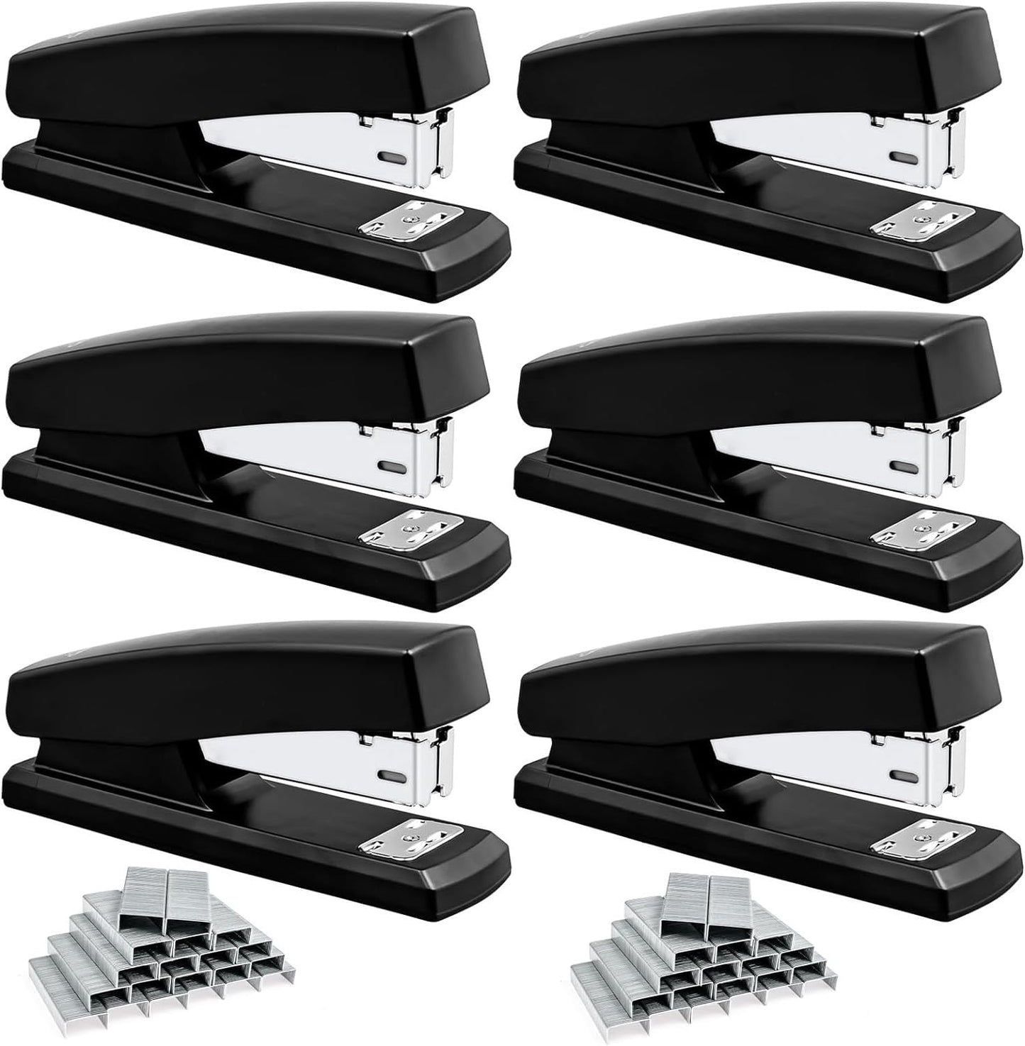 6 Pack Desktop Staplers with 3000 Staples 24/6 Staples, Heavy Duty Office Stapler 2-20 Sheet Capacity Basic Desk Stapler for School Office Supplies, No Jam, Non Slip, Black