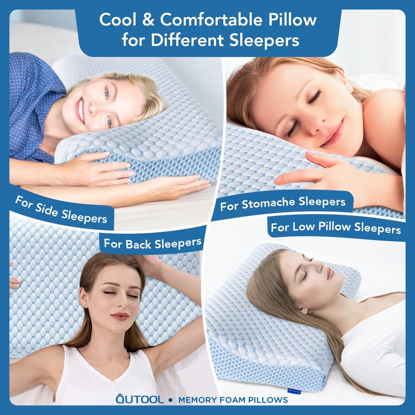 QUTOOL Neck Pillow for Sleeping,Memory Foam Pillow with Dual Height Adjustable Cooling Contour Pillow for Side,BackSleepers,Balanced Support & Breathable Comfort,CertiPUR-US & Oeko-TEX Certified