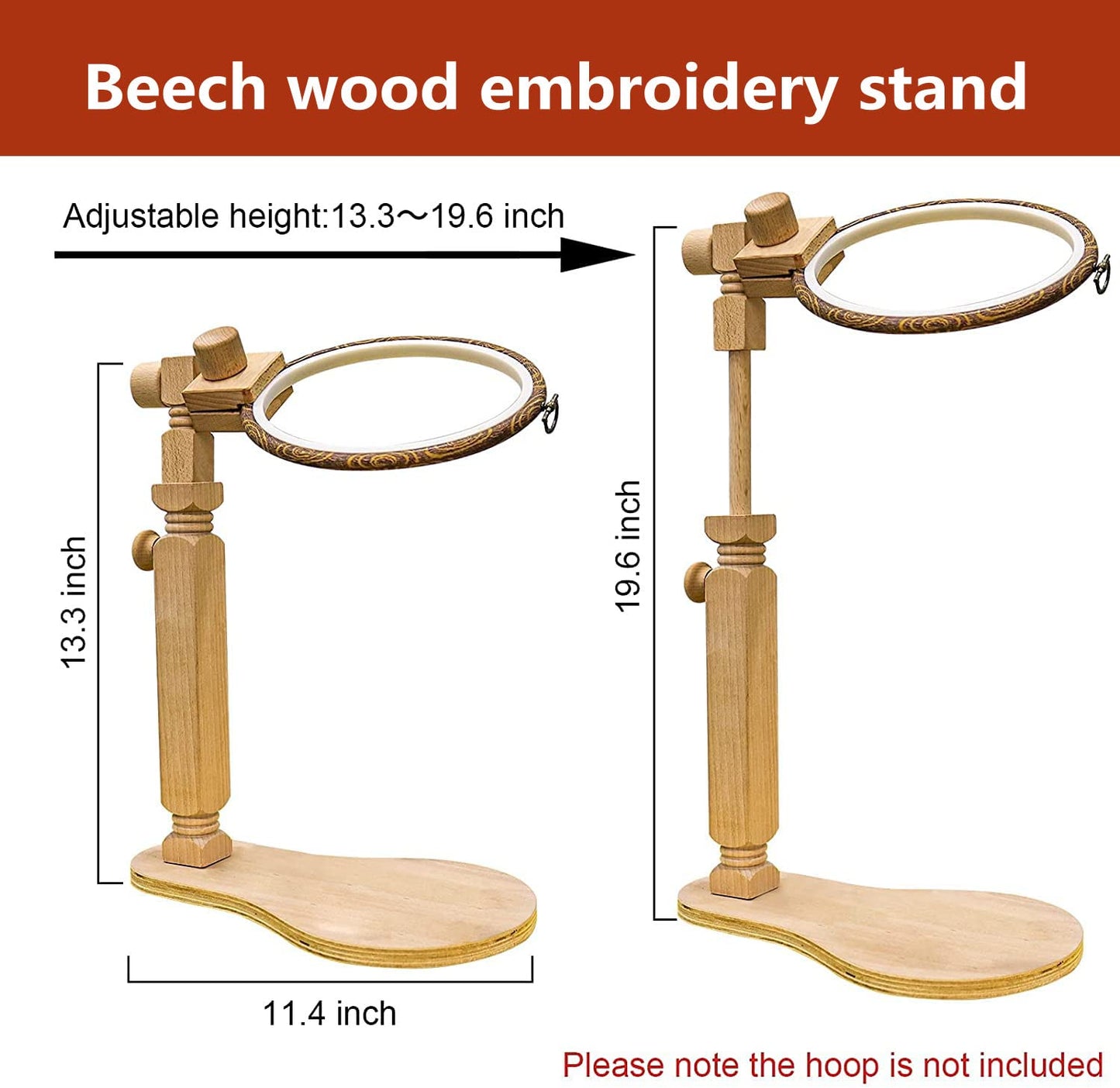 Embroidery Stand, Size Adjustable Embroidery Frame Hoop Stand, Natural Beech Wood Rotated Cross Stitch Stand Stitching Embroidery Hoop Stand Embroidery Hoop Holder for DIY Craft Project