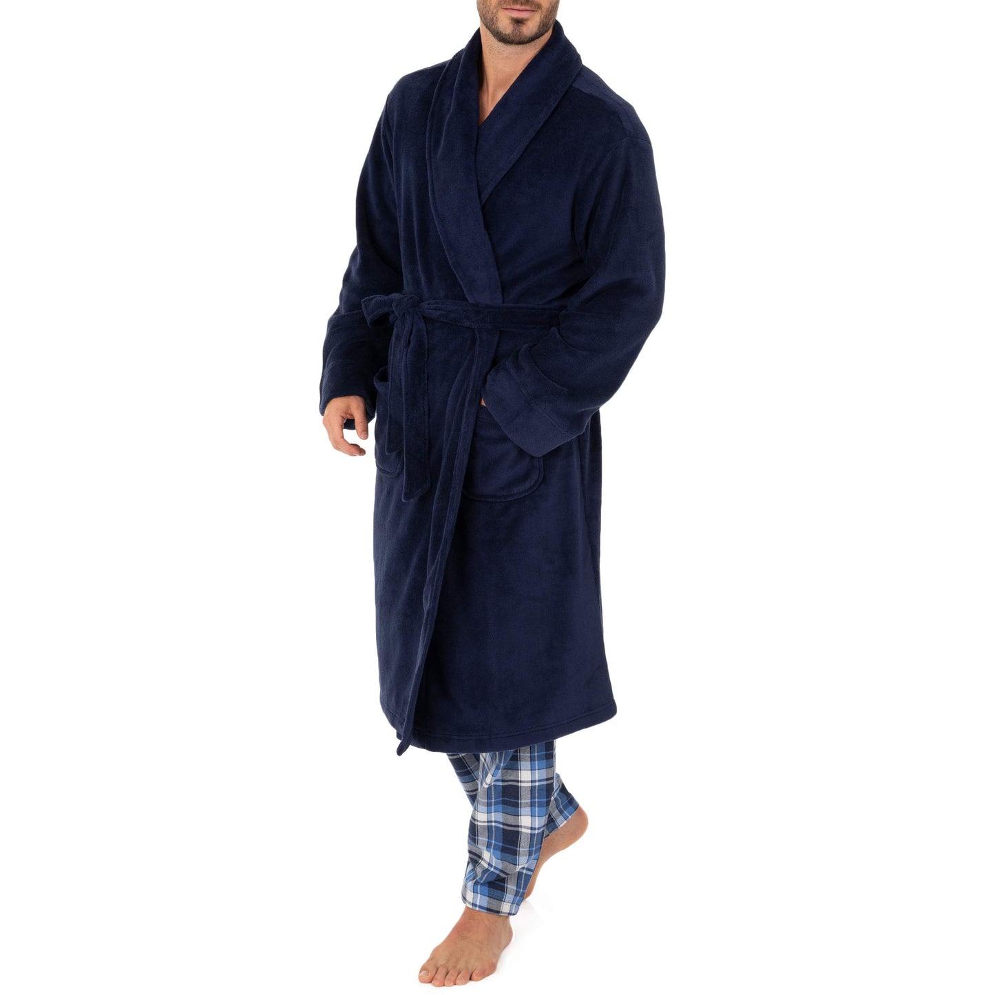 IZOD Men's Comfort-Soft Fleece Robe, Navy, XX-Large-3X-Large