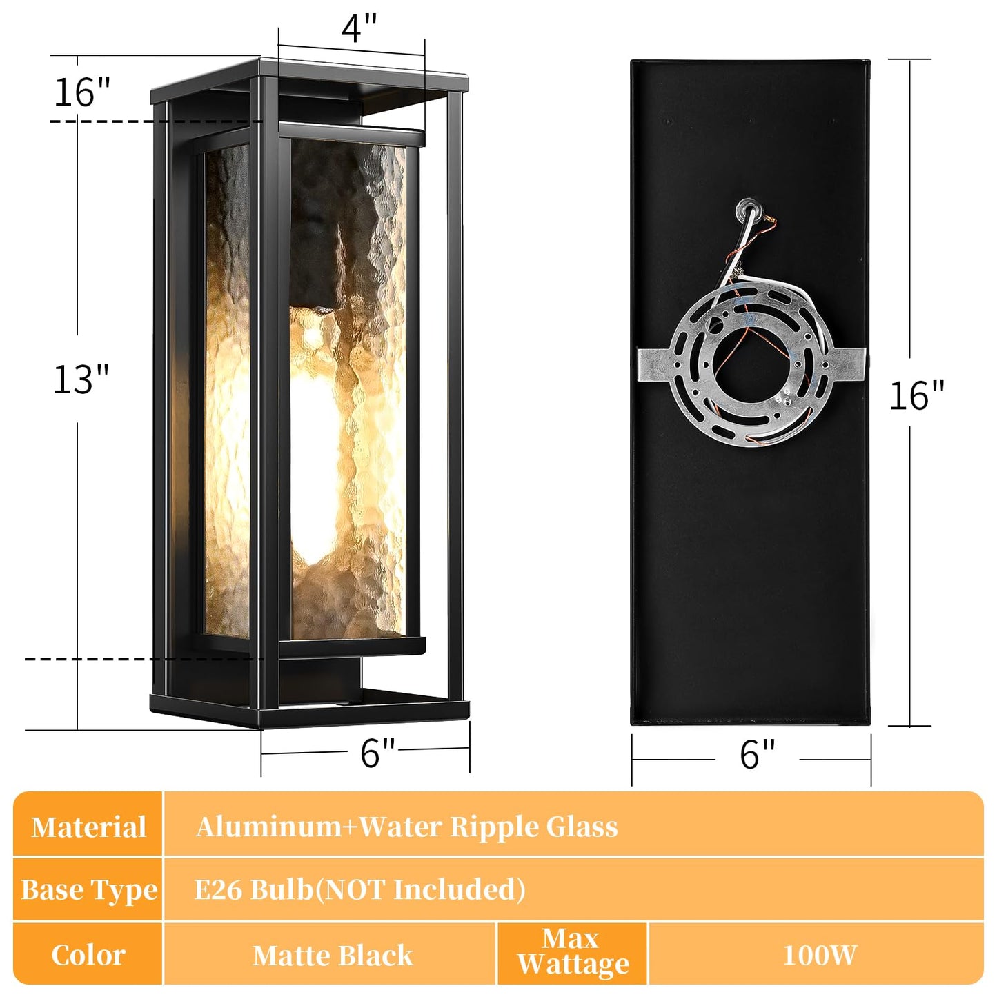 YSN 16" Large Outdoor Wall Lights 2 Pack, Modern Outdoor Light Fixtures Wall Mount, Black Exterior Sconce Outside Porch Lights, Waterproof Outside Lights for House Porch Garage