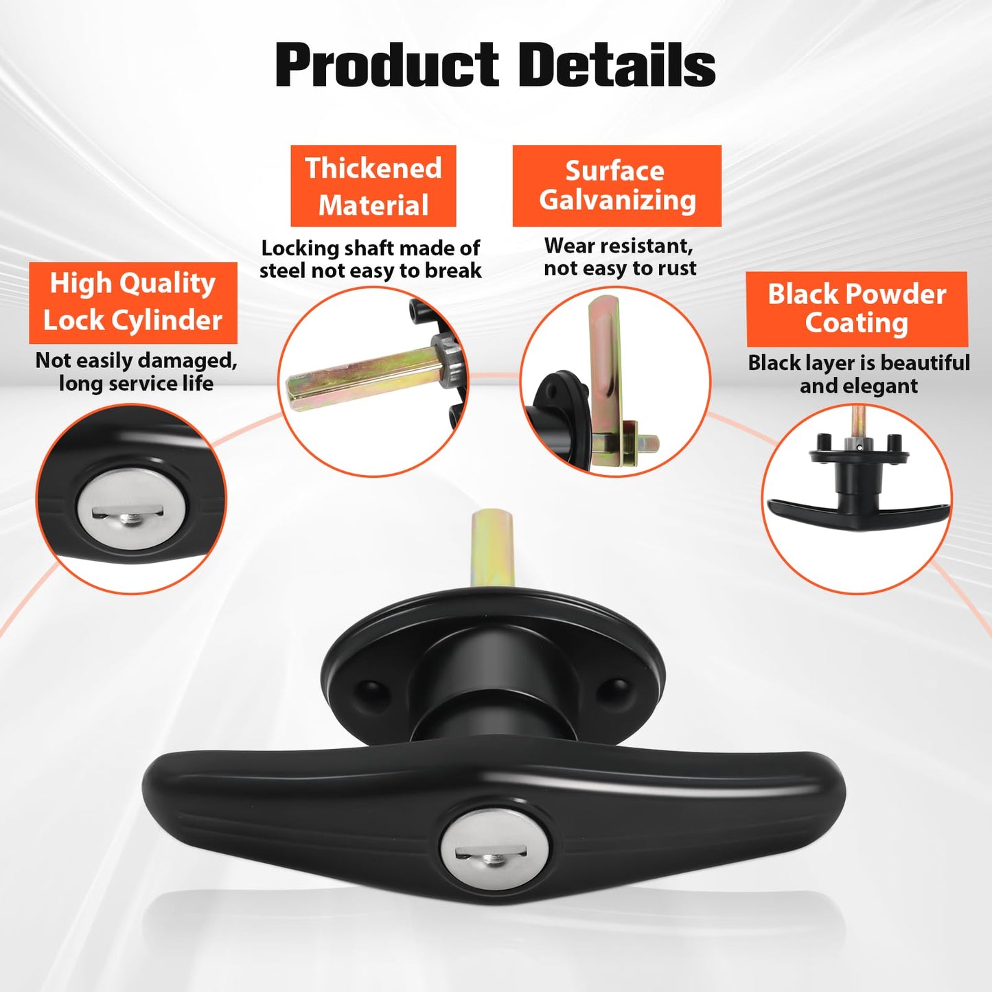 Matching Set T-Handles Lock, Truck Cap Locking T-Handles, T-Handle Lock Replacement Kit for Truck Camper Shell with Dust Covers & 4 Keys - L&R Pair