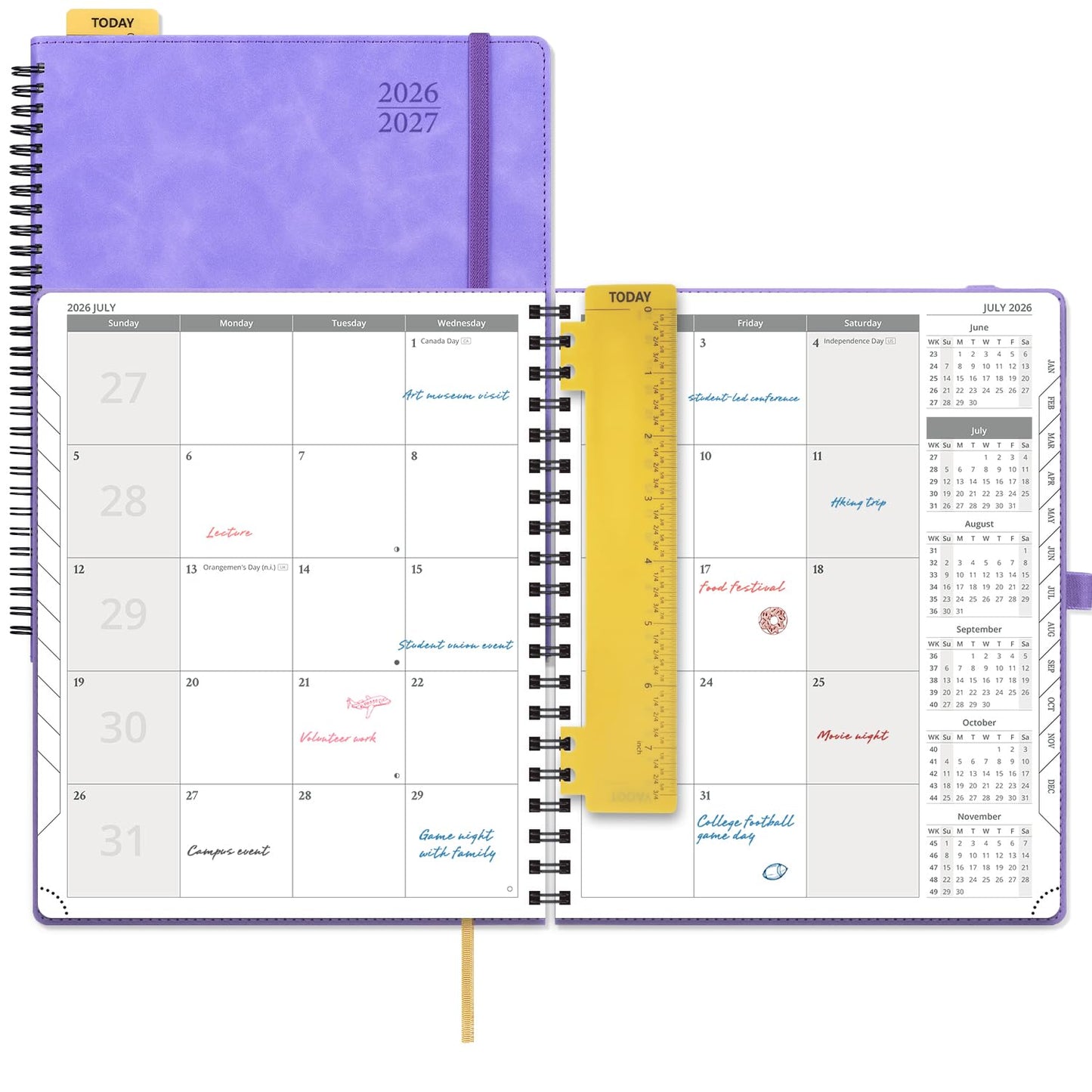 POPRUN 2026-2027 Monthly Planner, Large 8.5" x 10.5", 18 Month Calendar (July 2026 to December 2027) with Expense Tracker, Notes Pages, Sprial Bound, Leather Softcover - Lilac