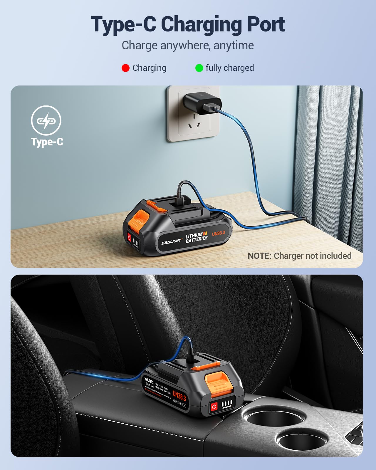 SEALIGHT Handheld Car Vacuum Wireless, Handheld Vacuum Cleaner with 21000pa High Power Suction, Two Batteries Long Endurance, 18V/120W Mini Vacuum Cleaner for Car, Home, Office,
