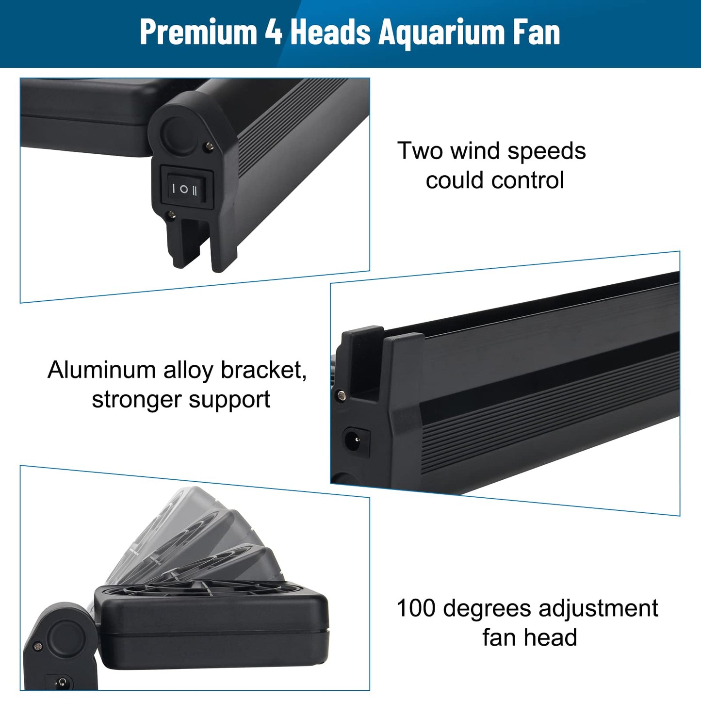 Liveek Aquarium Fan 2 3 4 Heads, Aquarium Chillers Cooling Fan Adjustable Fish Tank Cooling Fan with 2 Wind Speed Fan for Water Tank, Aquarium Tank Chiller (4 Head)