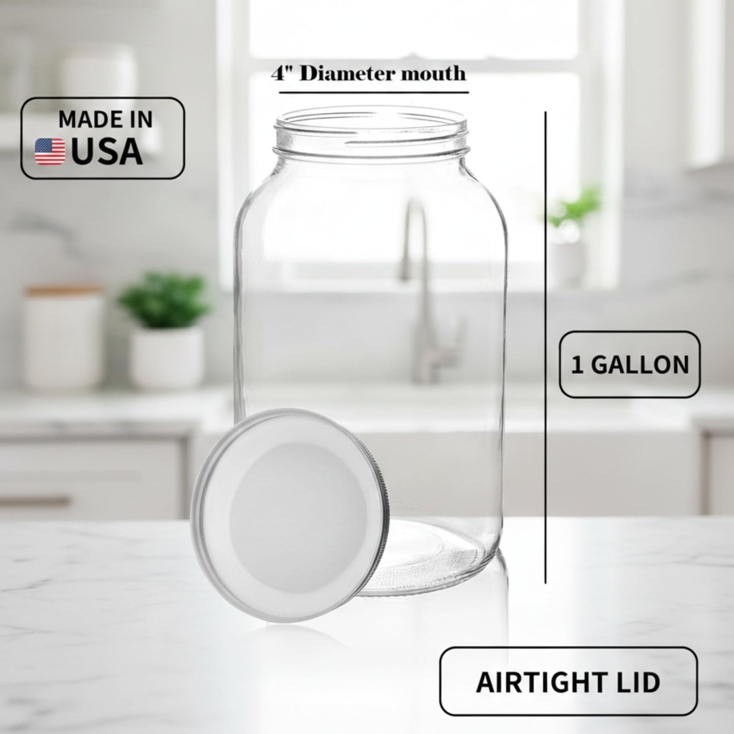 Kitchentoolz 2 Pack 1 Gallon Glass Wide Mouth Mason Jars with Airtight Metal Lids - Safe for Fermenting Kombucha Kefir - Pickling, Storing and Canning - USDA Approved BPA-Free Dishwasher Safe