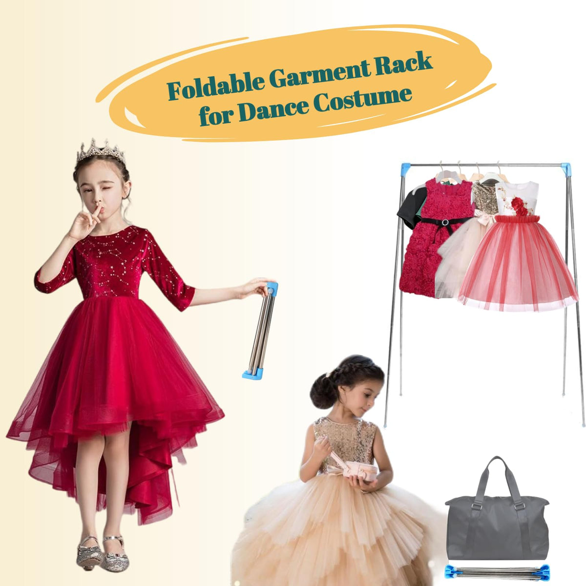 Portable Garment Rack for Travel, Mini Clothing Rack Foldable Compact for Camping, Dance Costume, Laundry, Hotel (Large)