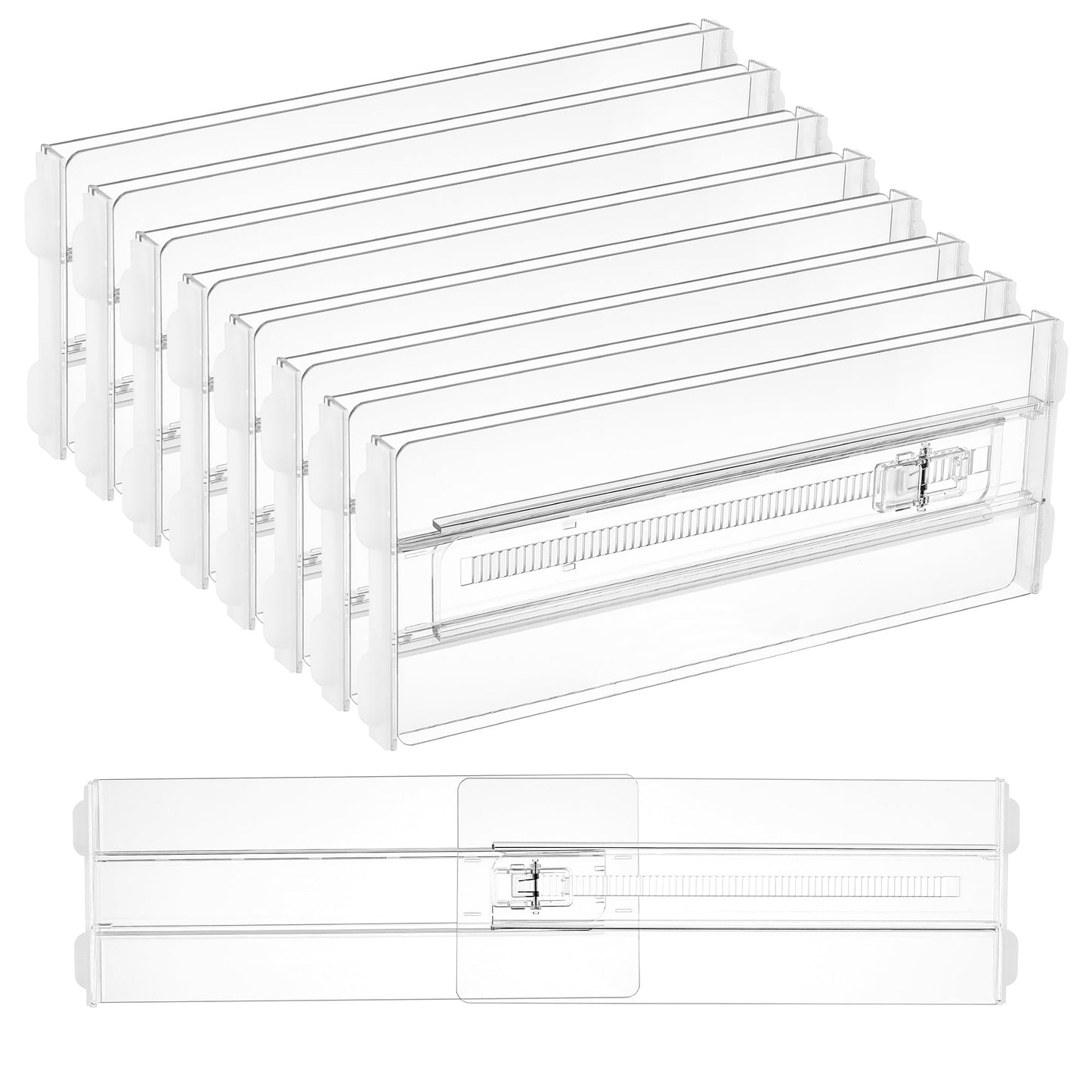 Vtopmart 8 Pack Drawer Dividers for Clothes, Adjustable 4" High Expandable from 10.2"-16.5" Dresser Drawer Organizer, Clear Plastic Dresser Organizer for Baby Clothes, Underwear, Socks