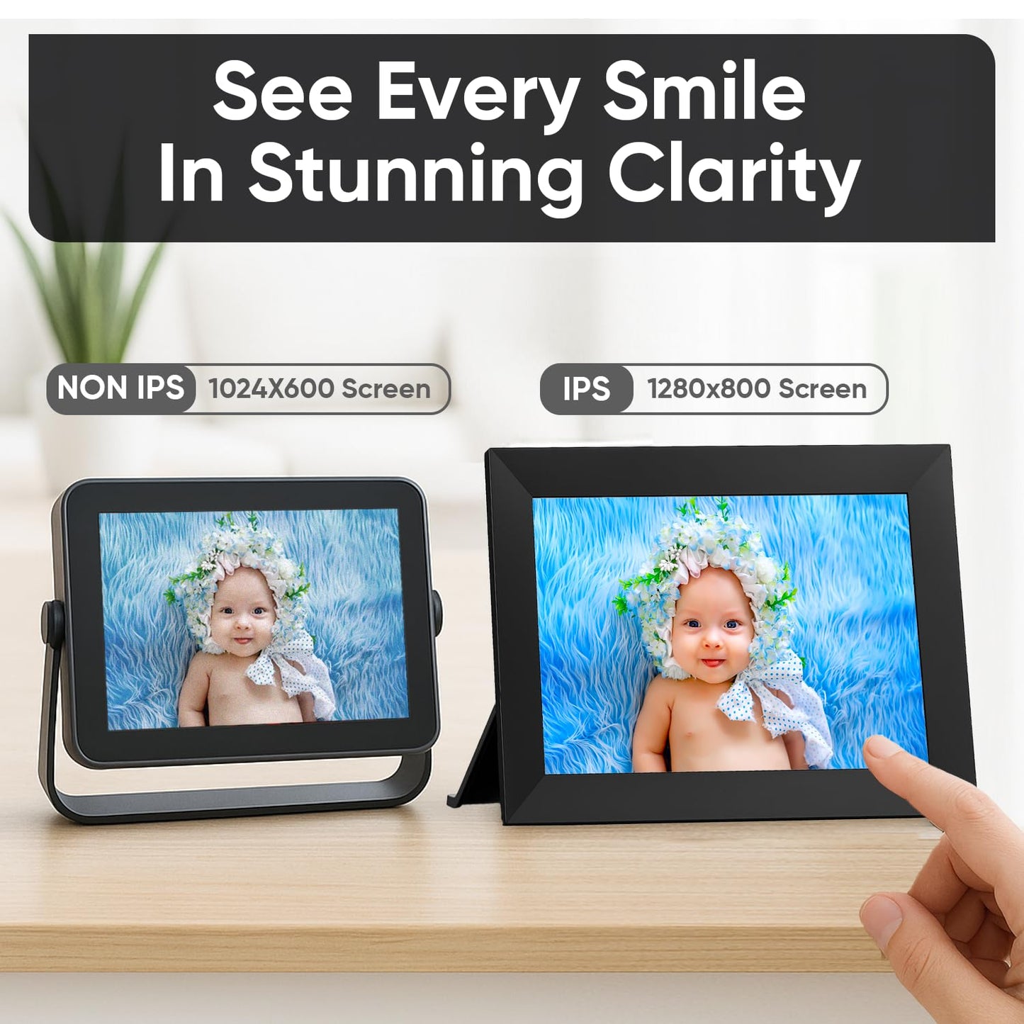 10.1 Inch WiFi Digital Picture Frame, 1280×800 HD IPS Touch Screen, 16 GB Memory, Auto‑Rotate, Wall‑Mountable