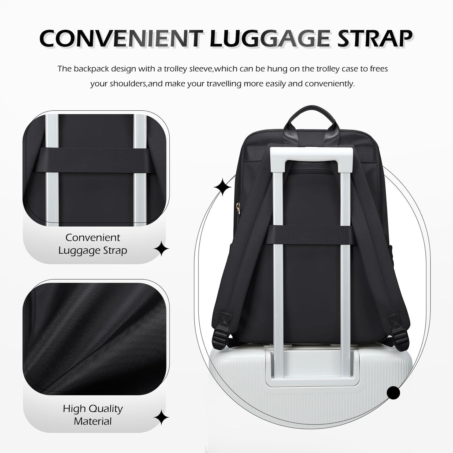 GOLF QUALITY Laptop Backpack for Women, 15.6 Inch Work Business Backpacks Purse for Women College Casual, Large Capacity Nurse Bag Travel Bag Anti Theft Daypack Computer Backpack, Black
