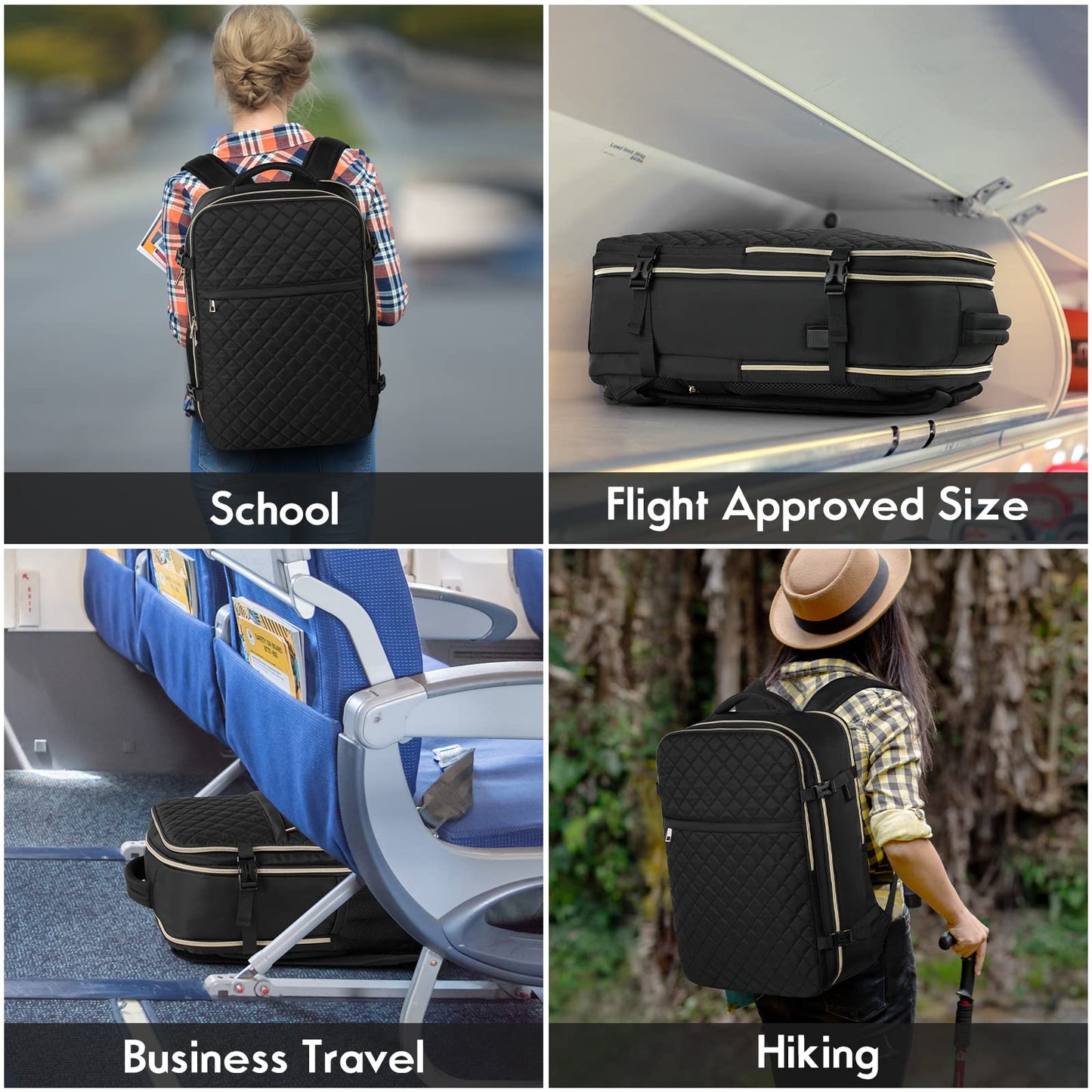 MOMUVO Large Travel Backpack Women, Flight Approved Carry On Backpack, Water Resistant Anti-Theft Casual Daypack School Bag,17.3 inch,Black