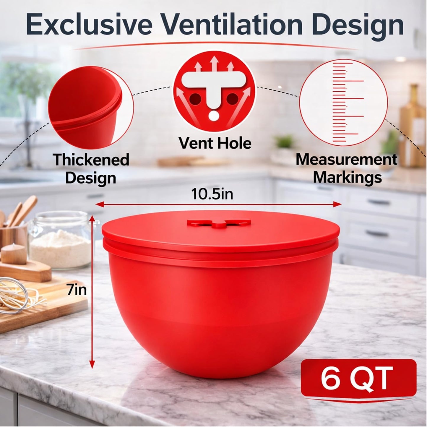 3 PCS Upgraded Silicone Bowl Liners with Lids for KitchenAid 6QT Tilt-Head Mixer, Thickened Anti-Collapse, Adjustable Air Vent for Dough Proofing, Use at -40℃~260℃, Mixing, Fermentation & Storage