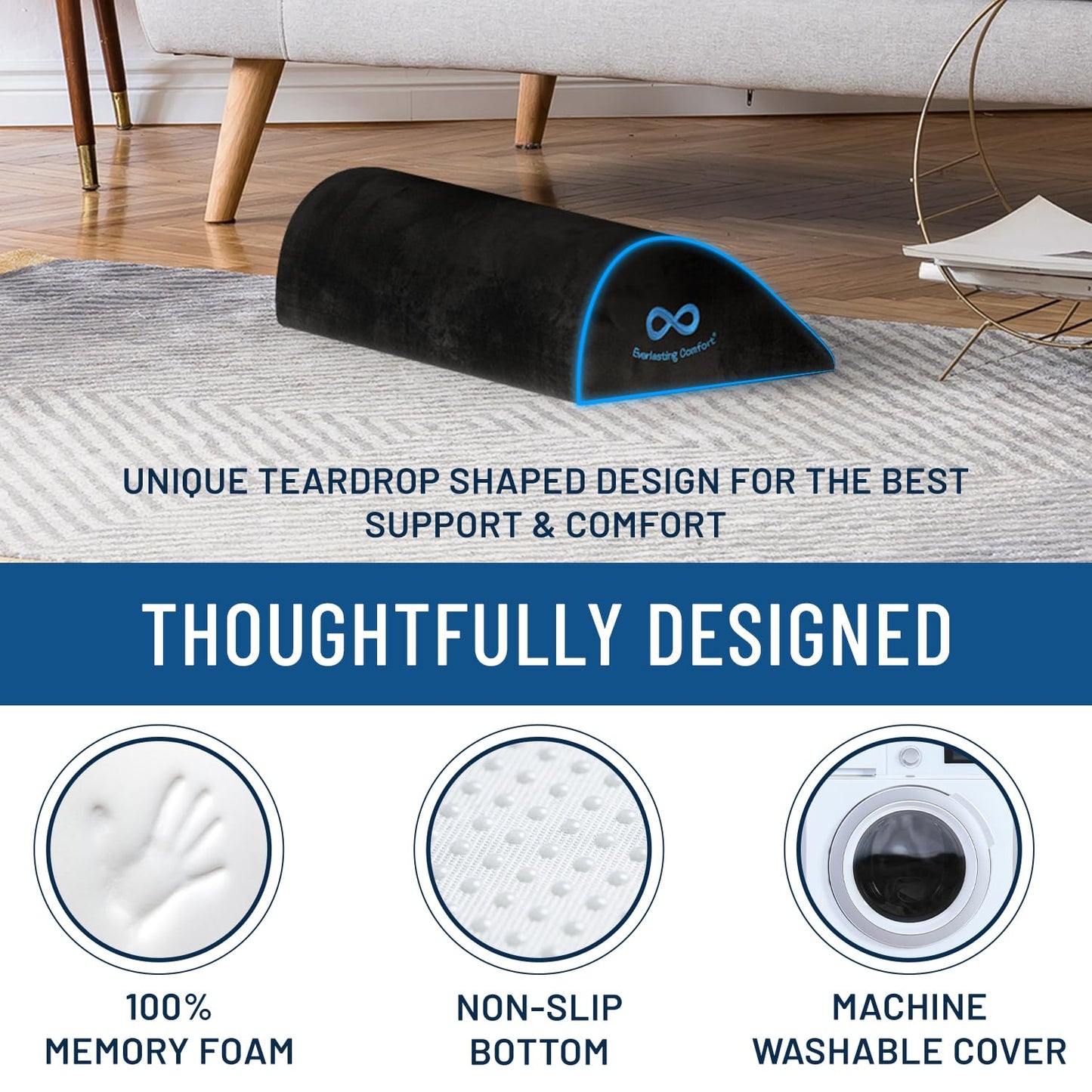 Everlasting Comfort Foot Rest for Under Desk at Work - Memory Foam Office Foot Stool & Under Desk Footrest Leg Elevation Pillow for Gaming & Home Office, Supports Posture