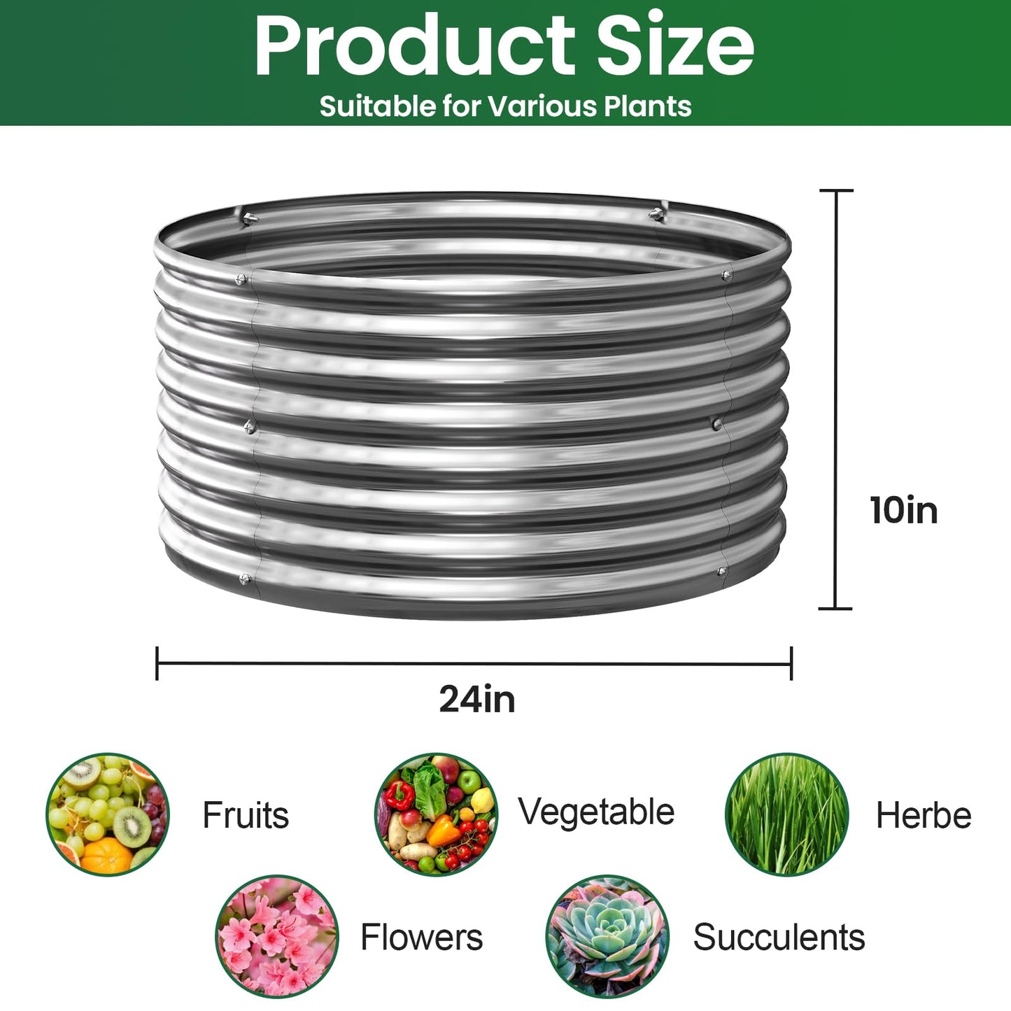BTDVR 3 Pack Round Galvanized Metal Raised Garden Bed Outdoor, Metal Raised Beds for Gardening, Above Ground Garden Box for Flower, Steel Garden Bed for Vegetables - 2FT