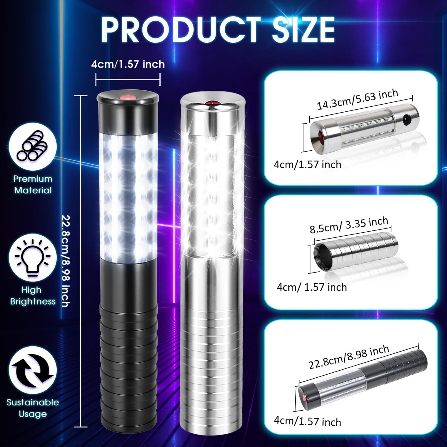 ZSSXOLED 2 PCS LED Strobe Baton Light Rechargeable LED Bottle Service Light Reusable Handheld Champagne Bottle LED Light for Party Nightclub Bar Concert Event Festival Outdoor Activity (Silver&Black)