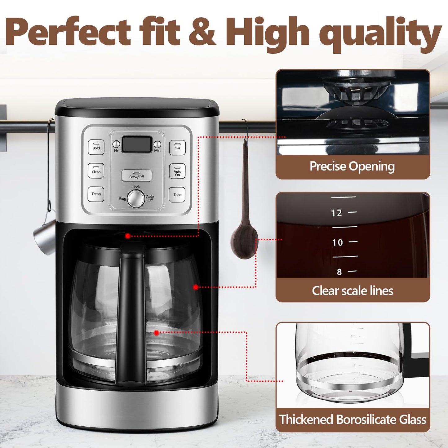 14-Cup Coffee Pot Replacement for Cuisinart Coffee Maker DCC-2200, DCC-2600, DCC-2800, DCC-3200, and DCC-3200P1, Glass Carafe Replacement for Cuisinart with Sturdy Handle, BPA Free, Dishwasher Safe