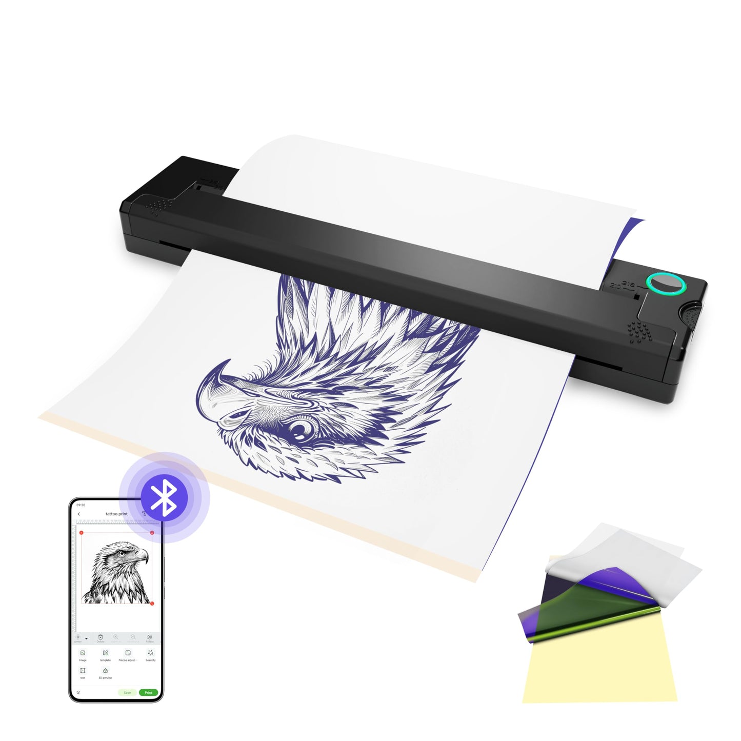 PeriPage P90 Wireless Tattoo Printer,Thermal Tattoo Machine with Tattoo Stencil Paper,Portable Tattoo Printer Compatible with Phone,Pad & PC
