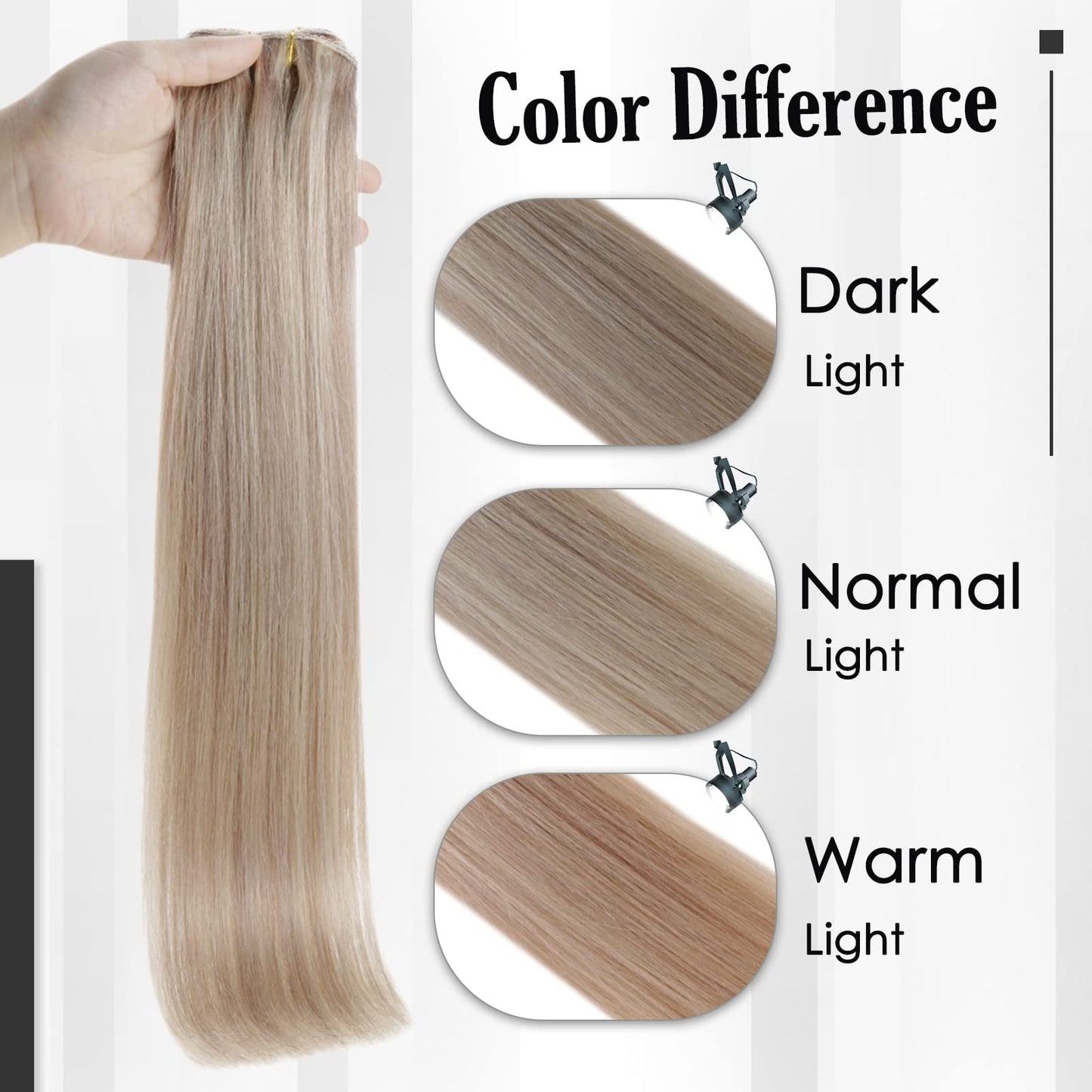 Full Shine Clip in Hair Extensions for Women Color 18 Ash Blonde and 613 Bleach Blonde 14 Inch Straight Real Human Hair Extensions Lace Clip in Extensions 60 Grams 3 Pieces Soft Natural