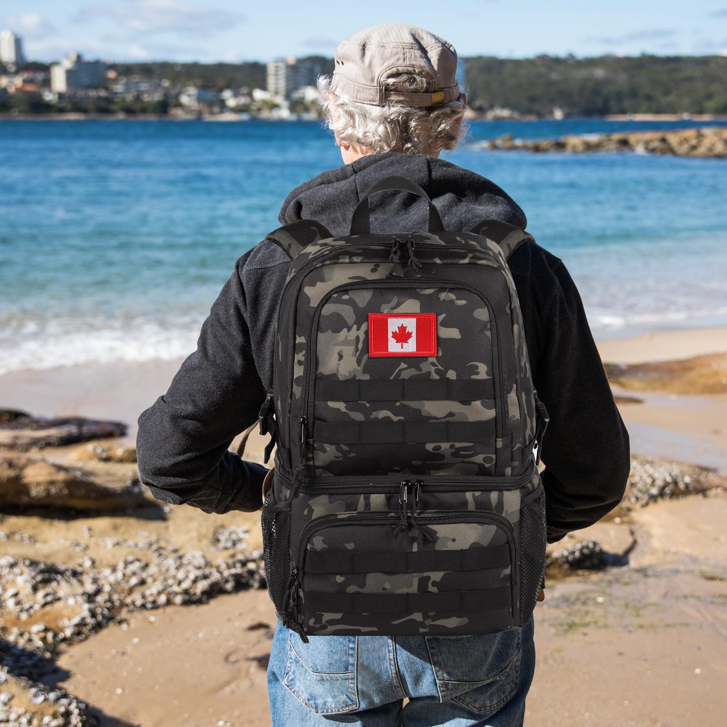 Tactical Double Deck Cooler Backpack for Men,Large Lunch Backpack with 2 Compartment,Soft Cooler Bag (Camo Black, X-Large)