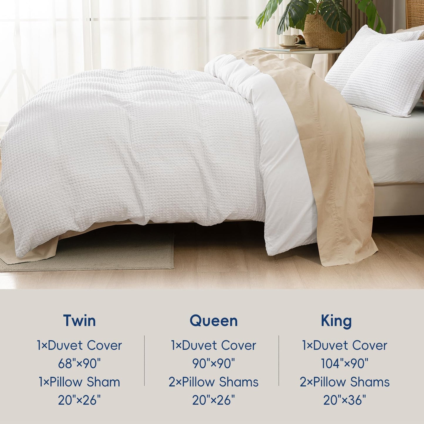 David's Home Waffle Weave Duvet Cover Set King Size,Soft Breathable 3pcs Comforter Cover Set with 2 Pillowcases,Textured Home Decor Bedding Set Cozy for All Seasons, White 104"×90",No Comforter