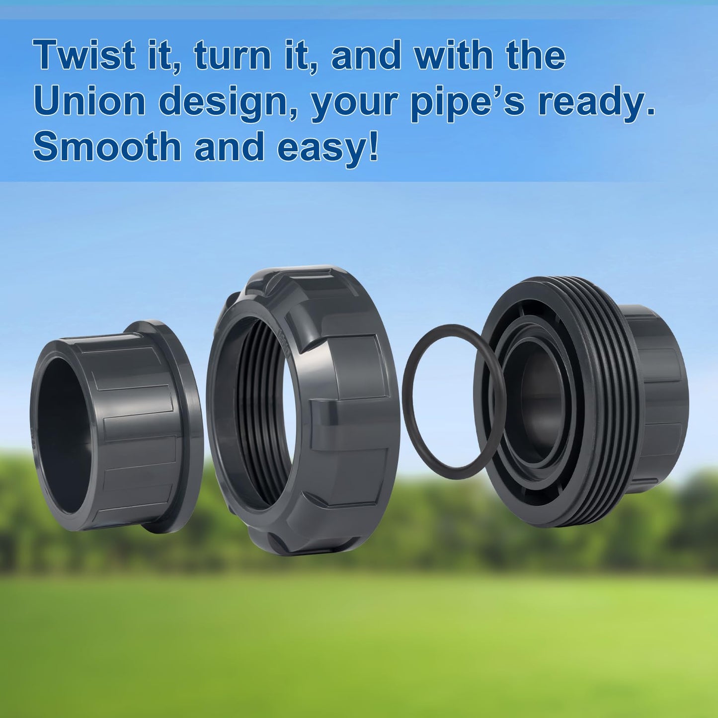 Wacjak 1-1/2 Inch PVC Union Fitting 4-Pack, Heavy Duty Schedule 80 Pipe Connector, Weatherproof Slip Joint for Irrigation & Pool Maintenance