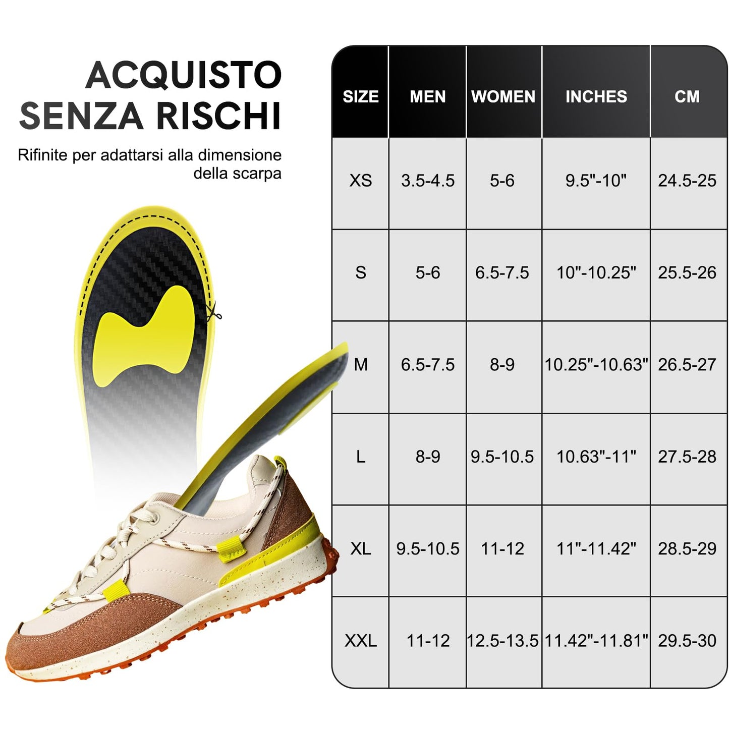 3/4 Length Orthotic Shoe Inserts for Heel & Foot Pain Relief, High Arch SupportOrthopedic Insoles,Plantar Fasciitis Arch Support Insoles for Women & Men (Yellow, US Men:9.5-10.5, Women:11-12)