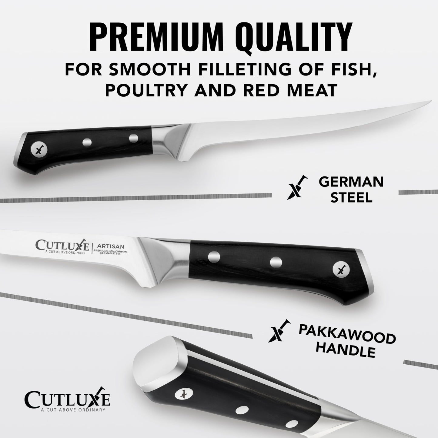 Cutluxe Fillet Knife for Fish & Meat – 7" Fish Knife for Filleting – High Carbon German Steel, Full Tang & Ergonomic Handle Design – Artisan Series
