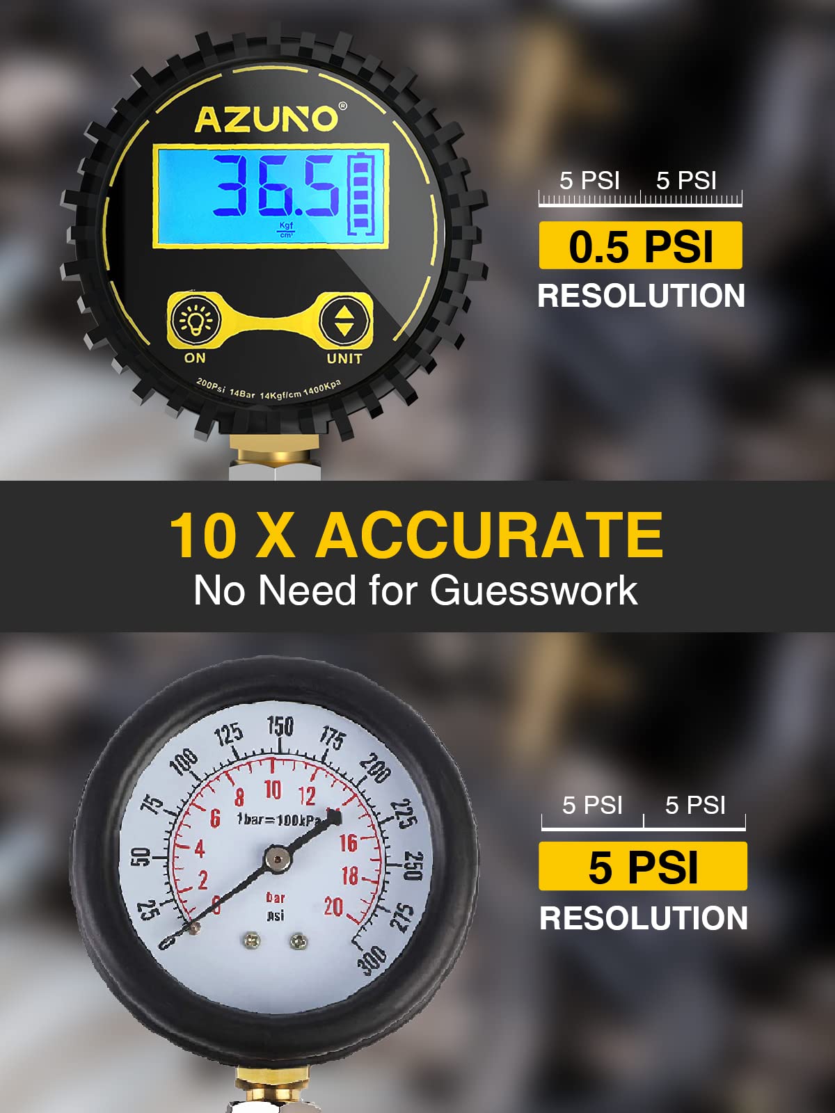 AZUNO Digital Compression Gauge 200 PSI for Petrol Engine Cylinder Compression Tester Kit with Adapter & Hose