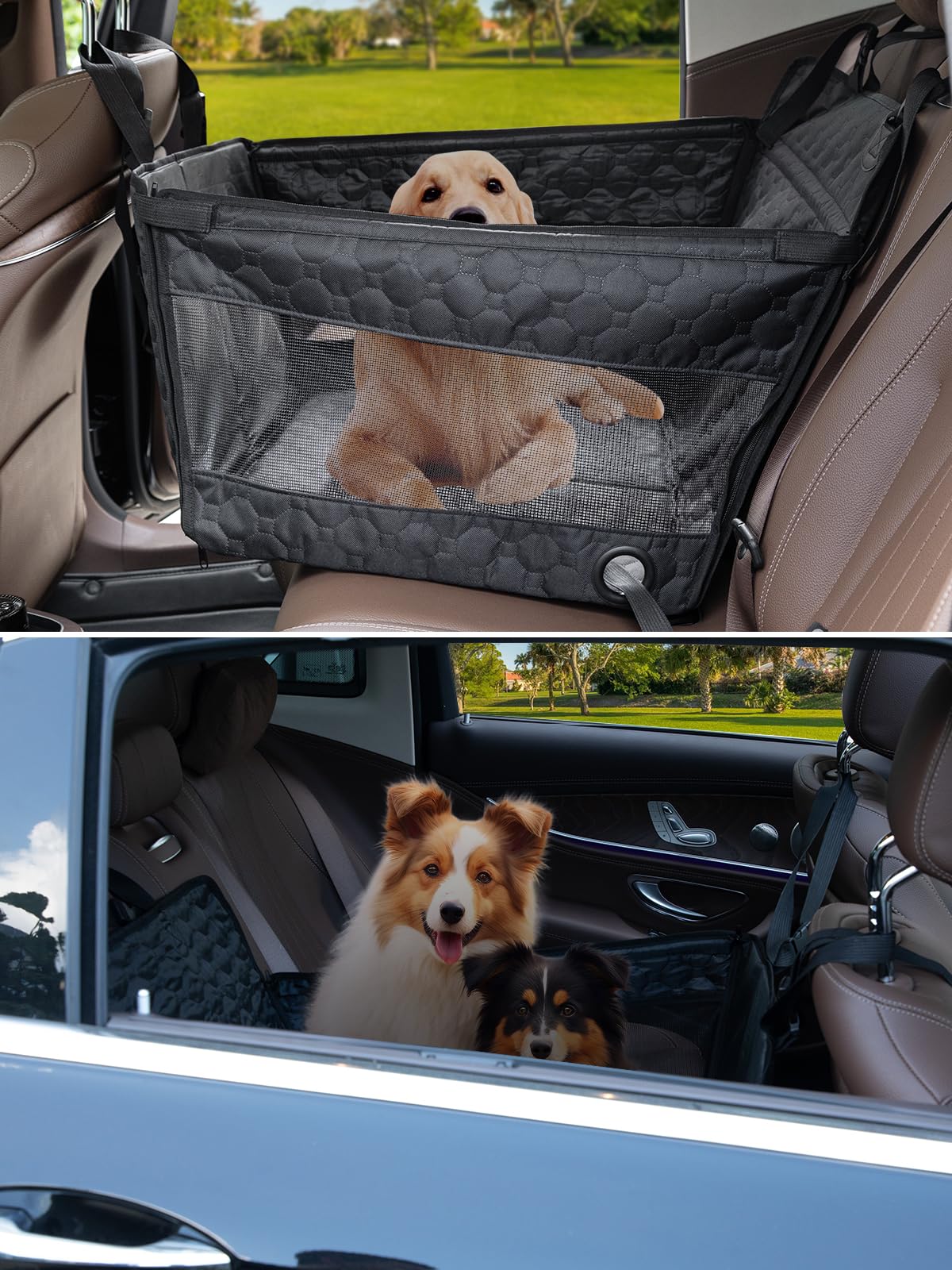 Prpeko Dog Car Seat for Large Dogs,Waterproof Fabric with Breathable Mesh&Adjustable DogSeat Belt for Car, Dog Bed for Back Seat Up to 40 LB-Medium
