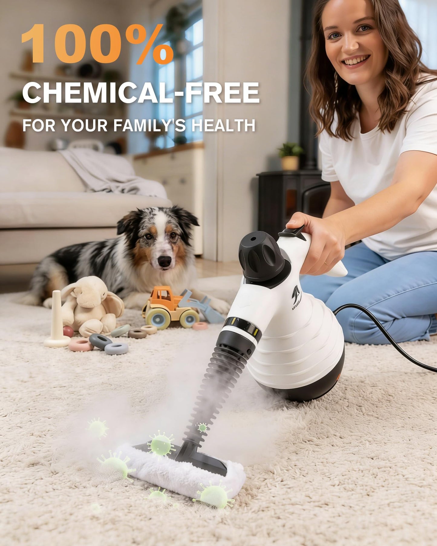 MLMLANT Steam Cleaner, Multi-functional Handheld Steam Cleaner with Safety Lock and 10-piece Accessory Set, Suitable for Steam Cleaning Carpets, Sofas, Mattresses, Car Seats, Kitchens, etc.
