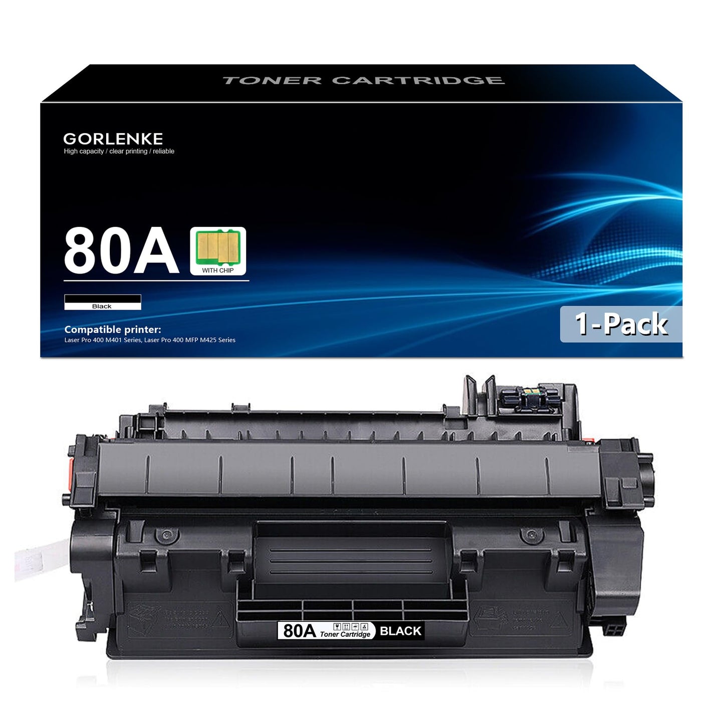 80A CF280A Toner Cartridge Black Replacement for HP 80A Toner Cartridge Used for Laser Pro 400 M401n, M401dn, M401dw, M401dne, M425dw; Laser Pro 400 MFP M425dn Printer Ink (1 Pack, with CHIP)