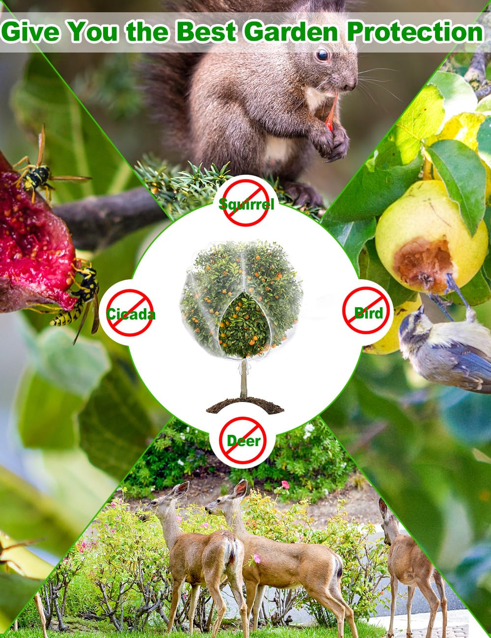 wohohoho 2Pcs 6.6 x 6.6ft Large Fruits Tree Netting, Insect Bird Barrier Tree Net with Drawstring and Zipper, Plant Cover Tree Protection to Prevent Tomato Blueberry Vegetables from Squirrel Bird