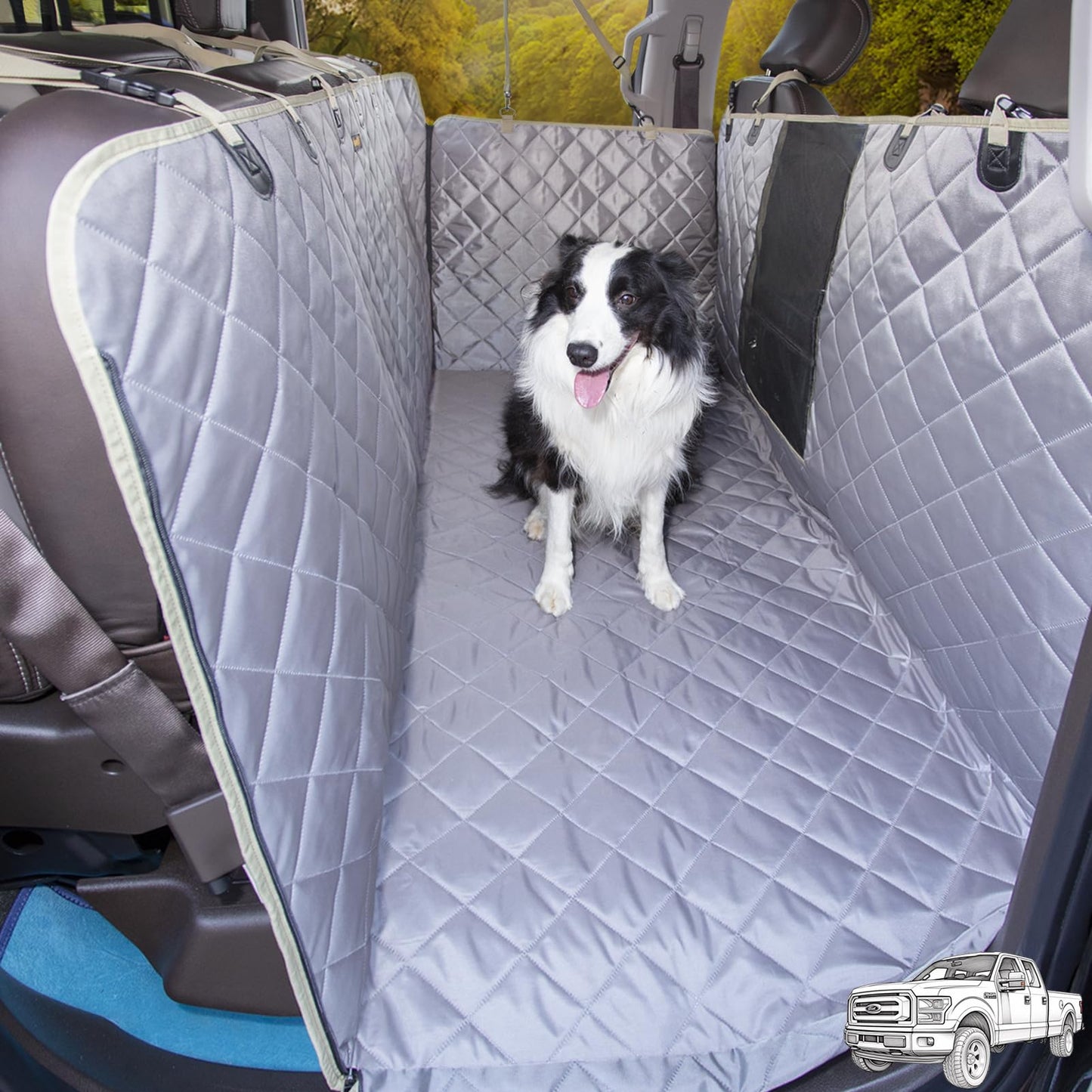 iBuddy Dog Floor Hammock Cover for Truck with Flip Up Rear Seats 100% Waterproof Full Coverage Dog Truck Seat Cover Scratch Proof X-Large Pet Seat Cover for Crew Cab Trucks Machine Washable