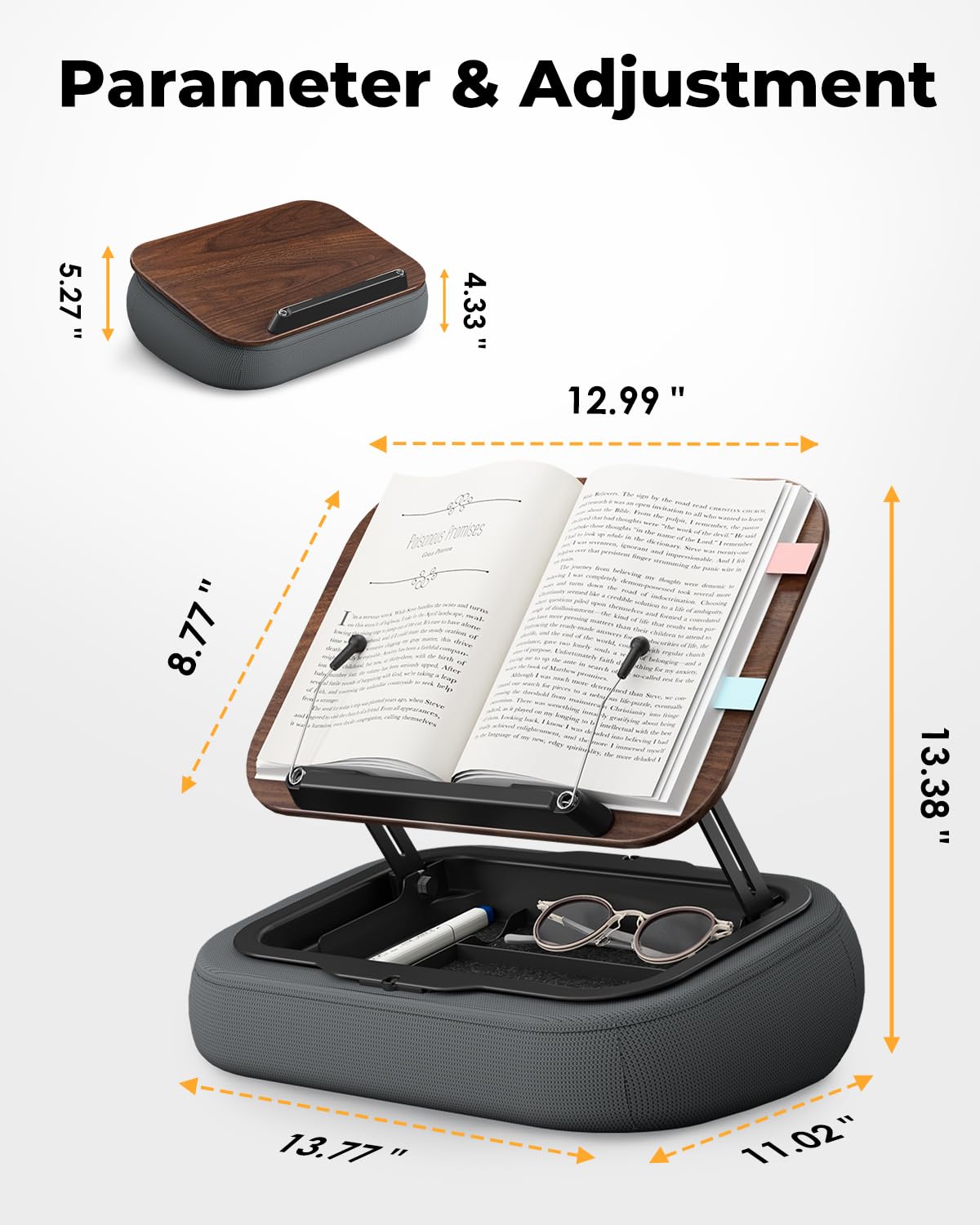 SupeDesk Adjustable Pillow Book Stand with Storage, Ergonomic Lap Beanbag Reading Pillow for Bed & Desk, Multi-Angle Book Stand Pillow Holder, Hands-Free Lap Reading Stand for Books, Tablets & iPad