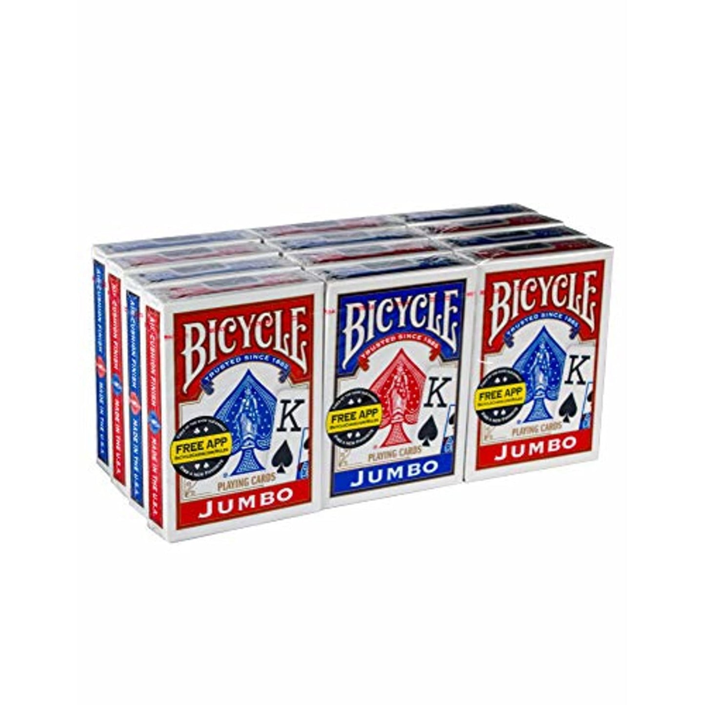 Bicycle Poker Size Jumbo Index Playing Cards (Pack of 12), Red/Blue
