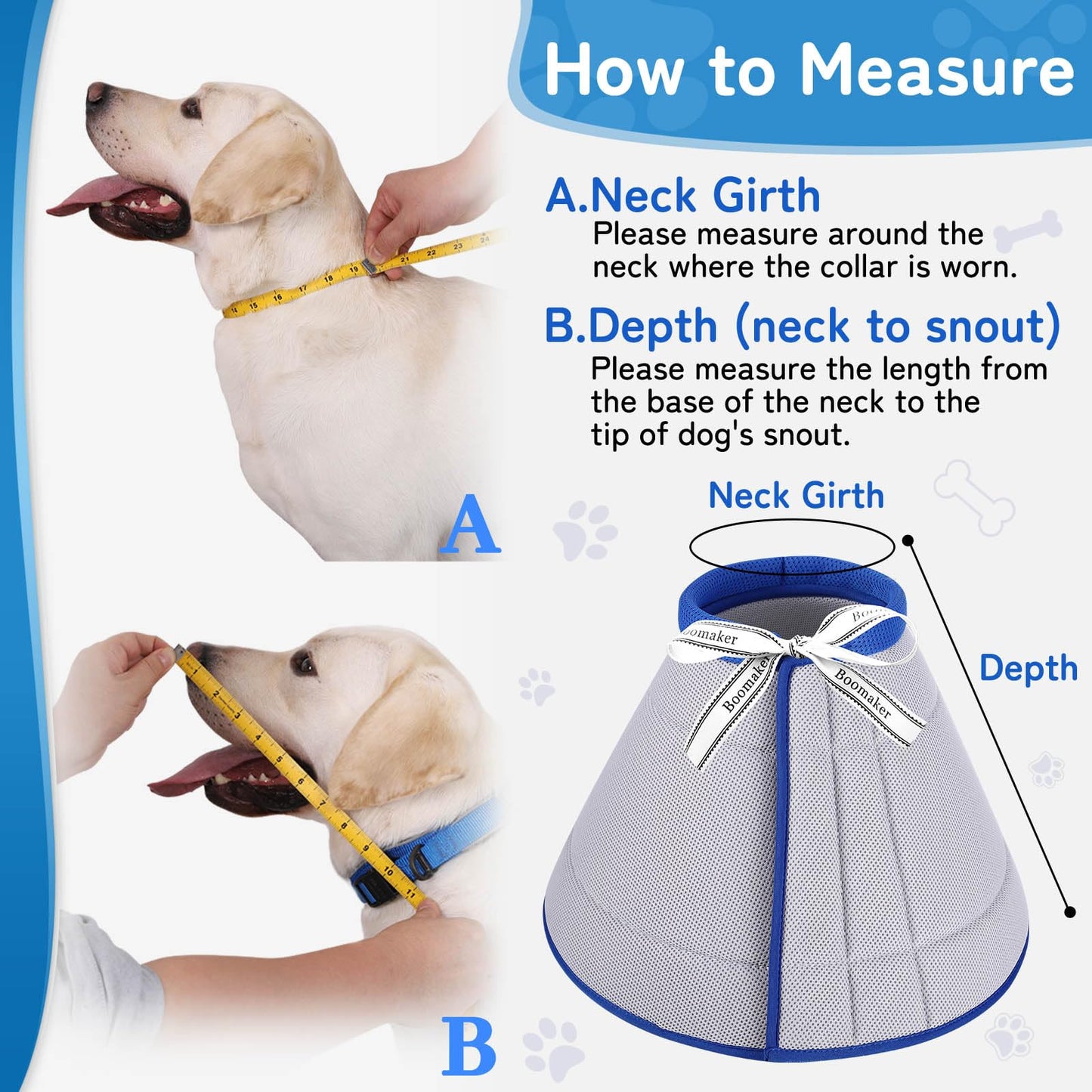 Boomaker Extra Soft Dog Cone Alternative After Surgery, Breathable Dog Cones for Large Medium Small Dogs, Lightweight Dog Recovery Collar for Pet, Adjustable E-Collars for Dog, Elizabethan Collar (XL)