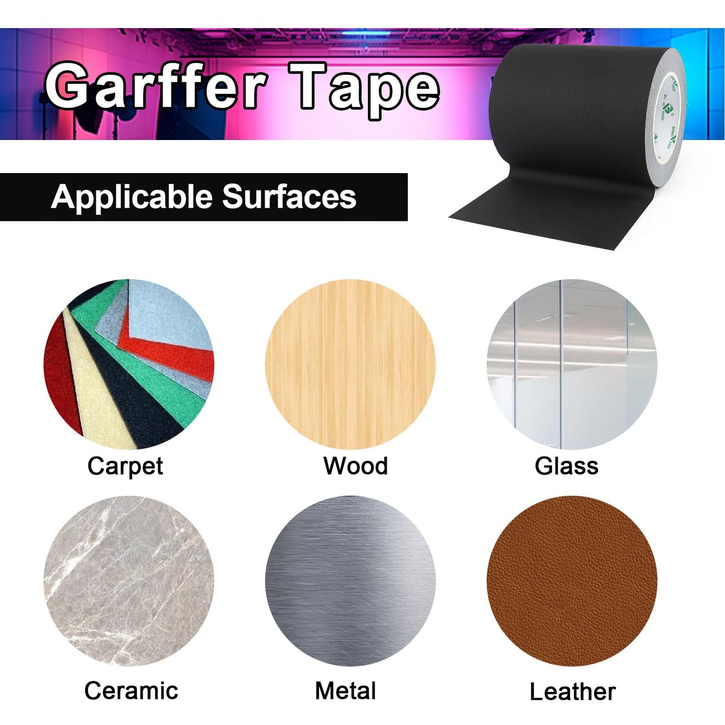 BOMEI PACK Wide Black Gaffer Tape 6 Inch x 30Yds, Non Reflective Residue Free Pro Matte Gaffing Tape for Photography