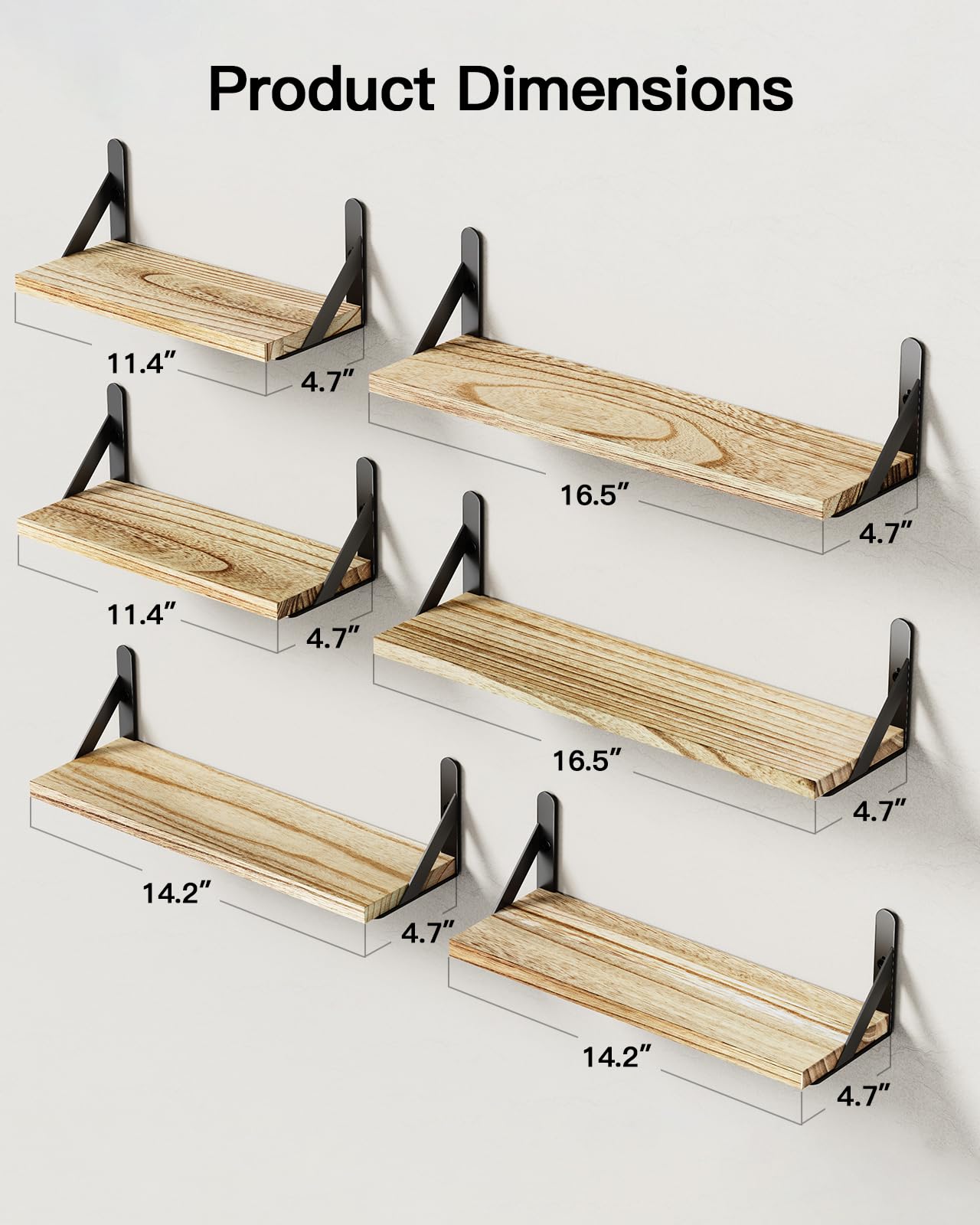 AMADA HOMEFURNISHING Wall Shelves Set of 6, Wood Floating Shelves for Wall Decor, Rustic Farmhouse Floating Shelf for Bedroom, Wall Shelf for Bathroom Storage, Book Shelves for Living Room